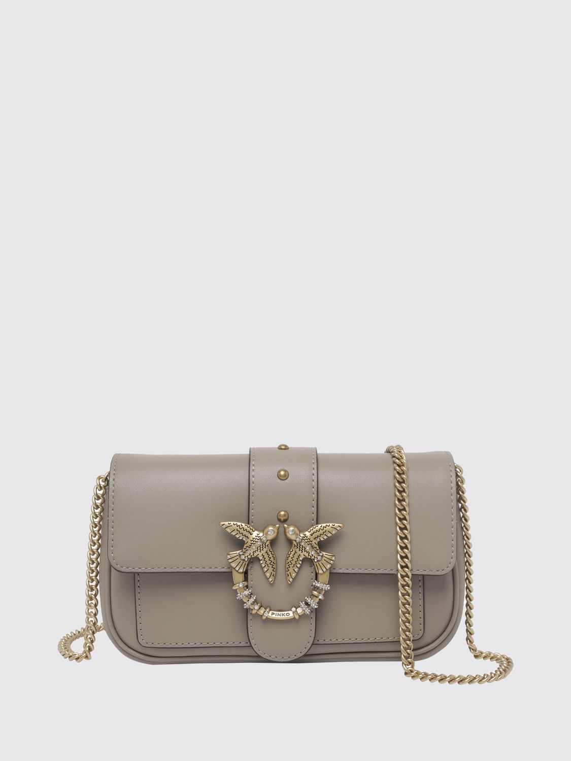 PINKO Mini borsa a tracolla Love Bag Pocket in pelle con cristalli e borchie