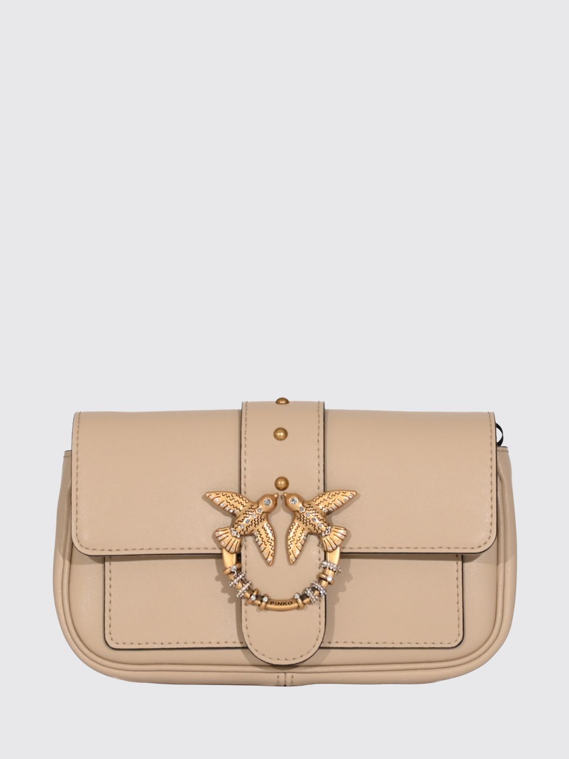 PINKO Love Bag Pocket Mini Crossbody Bag in Leather with Crystals and Studs