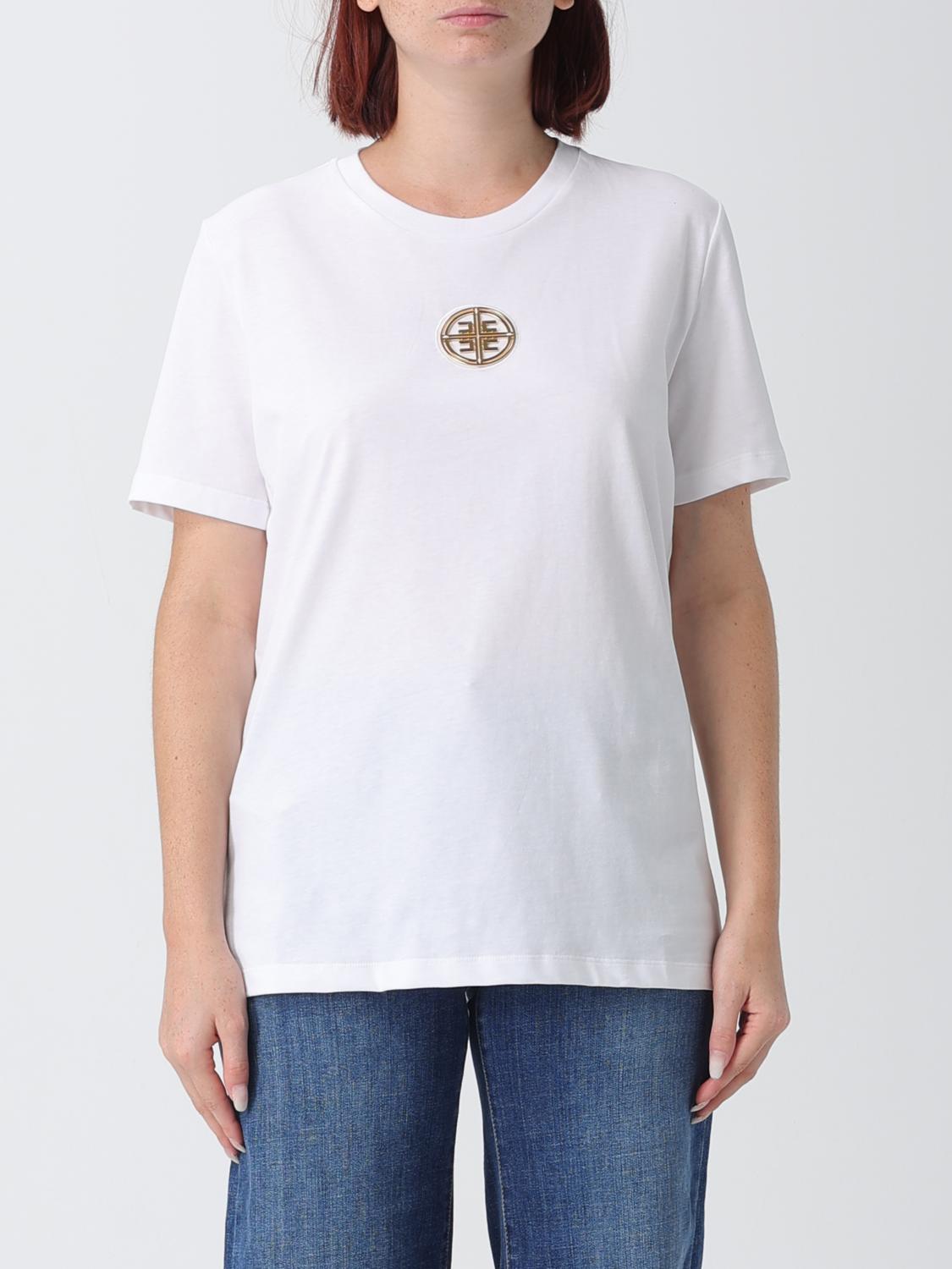 Elisabetta Franchi Cotton T-Shirt with Applied Metallic Logo