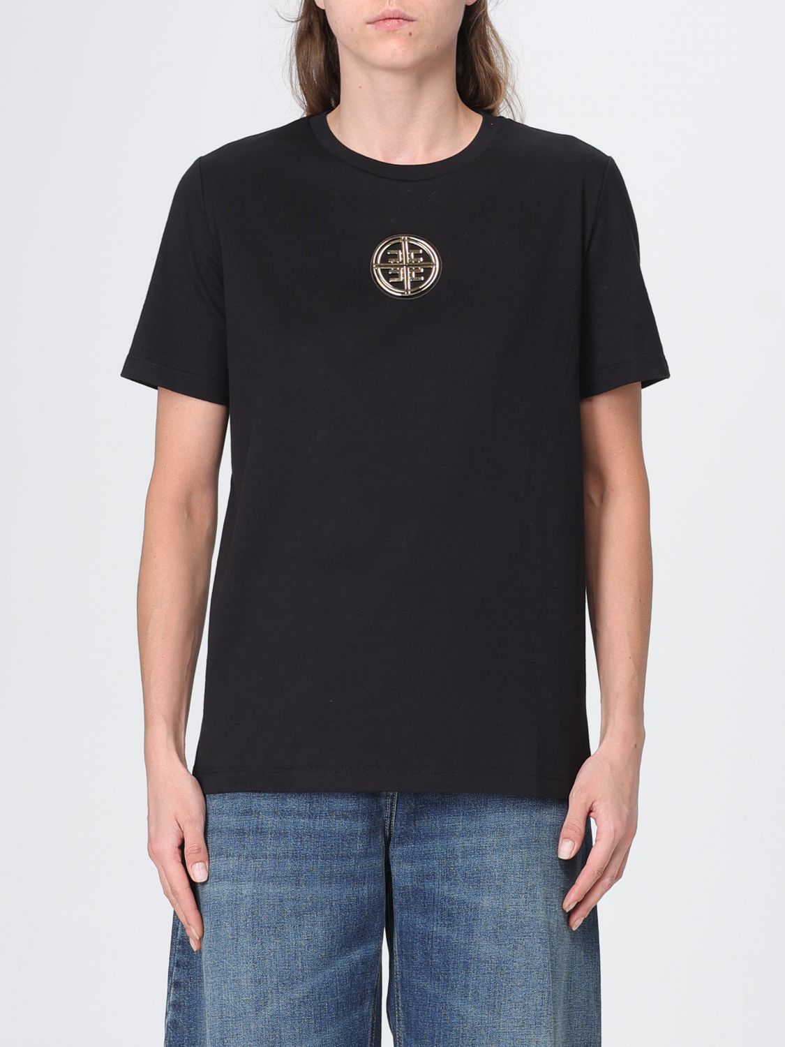 ELISABETTA FRANCHI Baumwoll-T-Shirt mit appliziertem Metalllogo