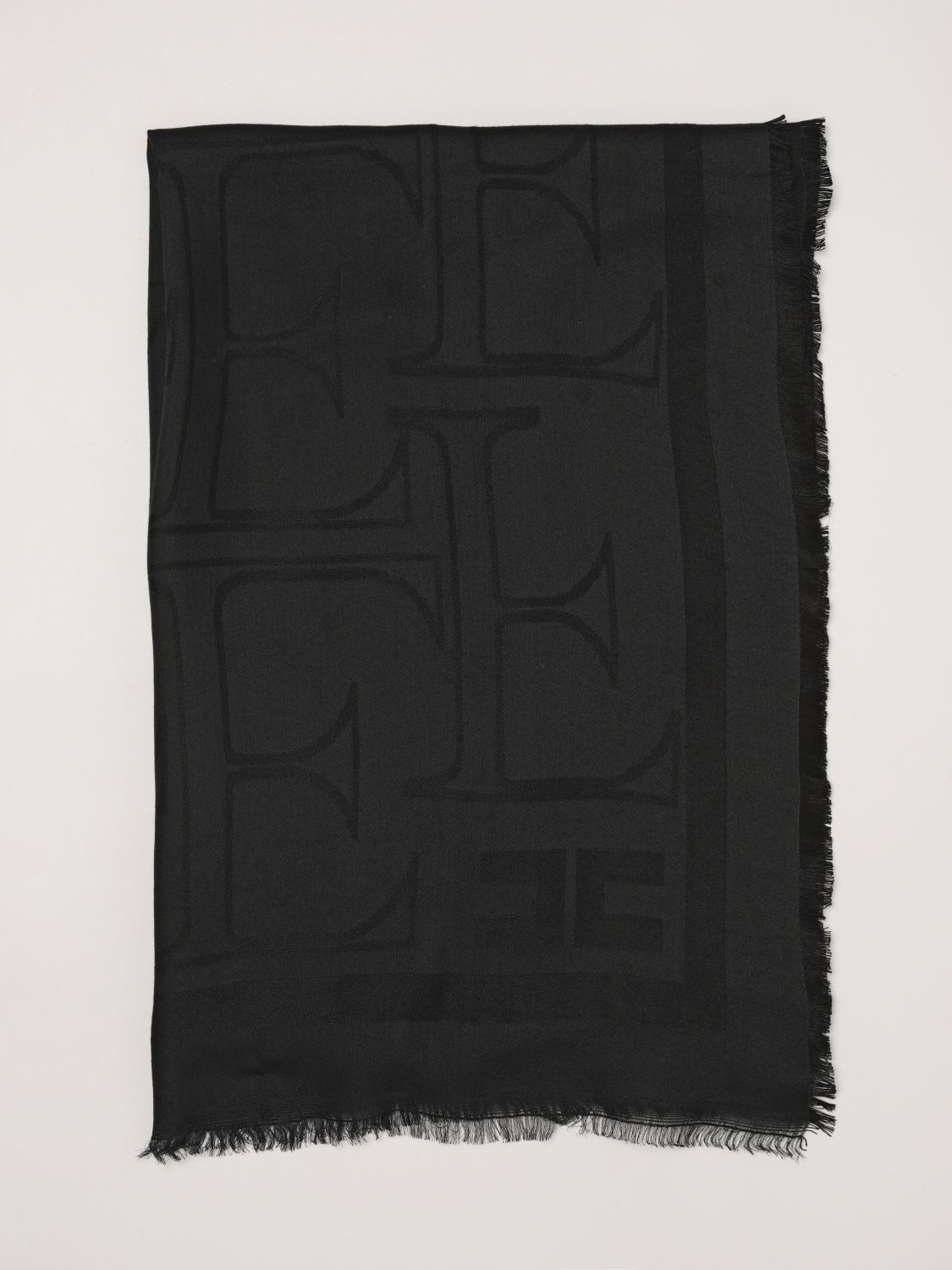 Elisabetta Franchi Modal and Viscose Scarf with Jacquard Logo and Fringed Edges