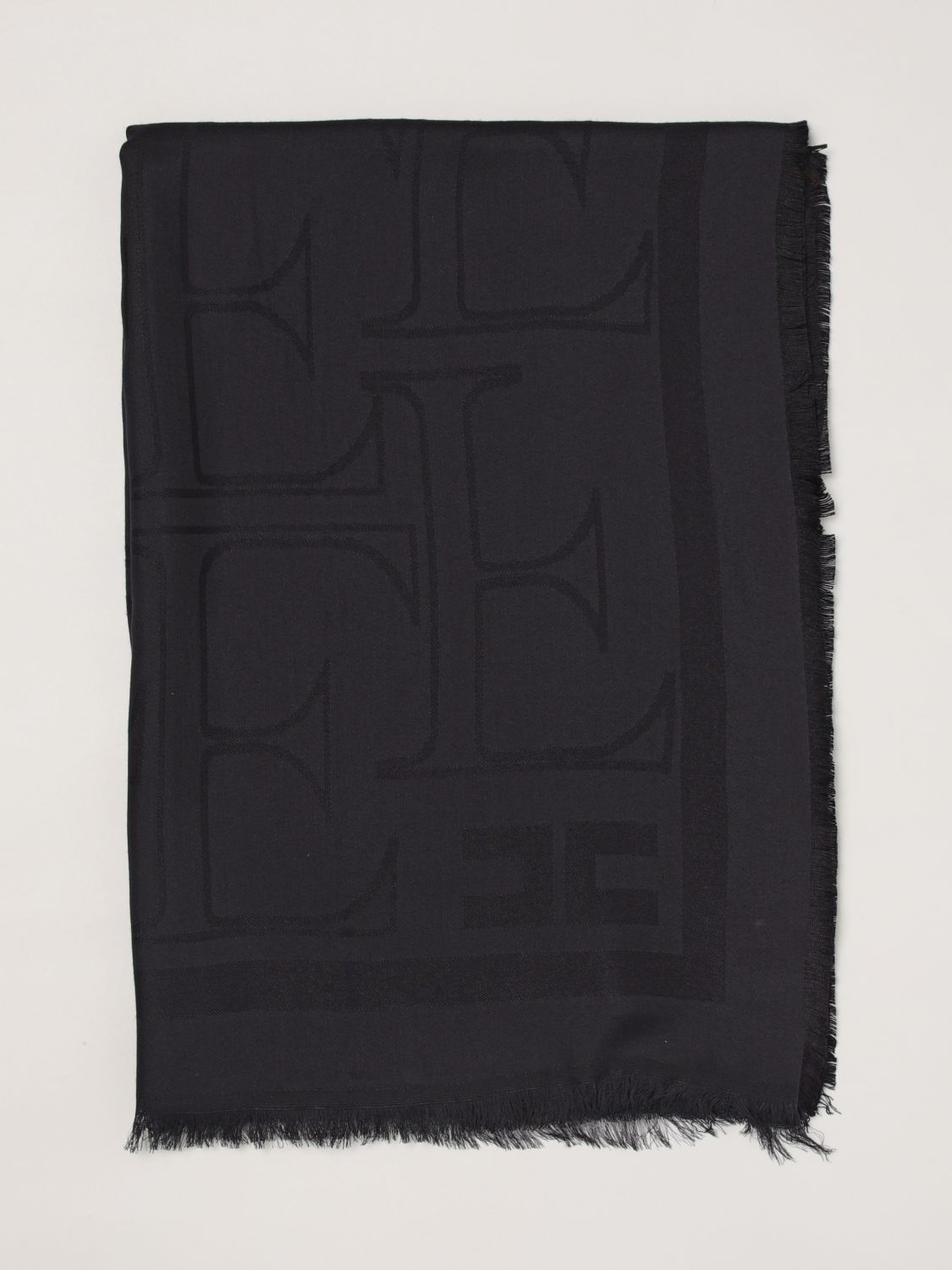 ELISABETTA FRANCHI Schal aus Modal und Viskose mit Jacquard-Logo und Fransen