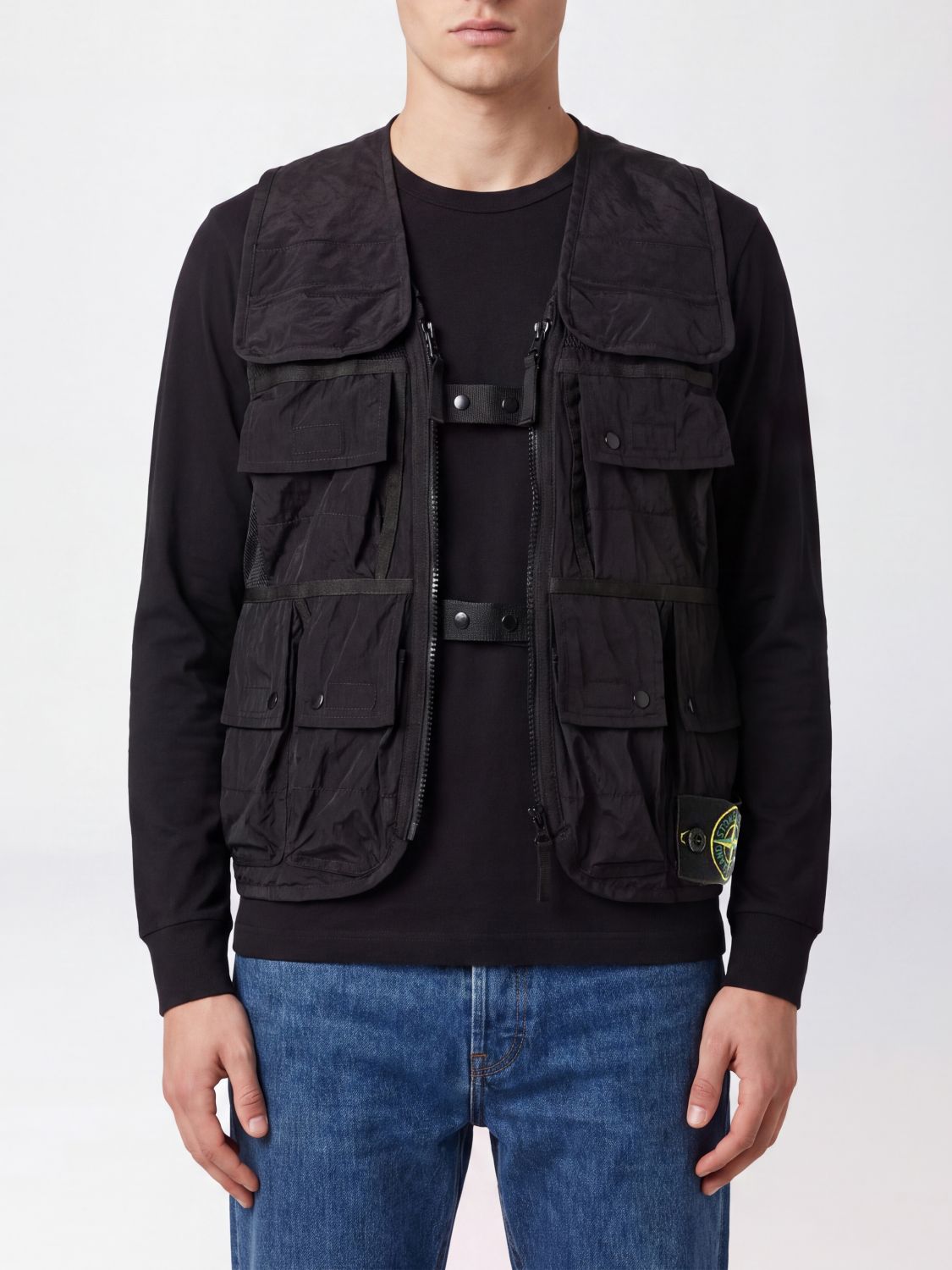 STONE ISLAND Nylon Utility Waistcoat with V-Neck and Patch Pockets