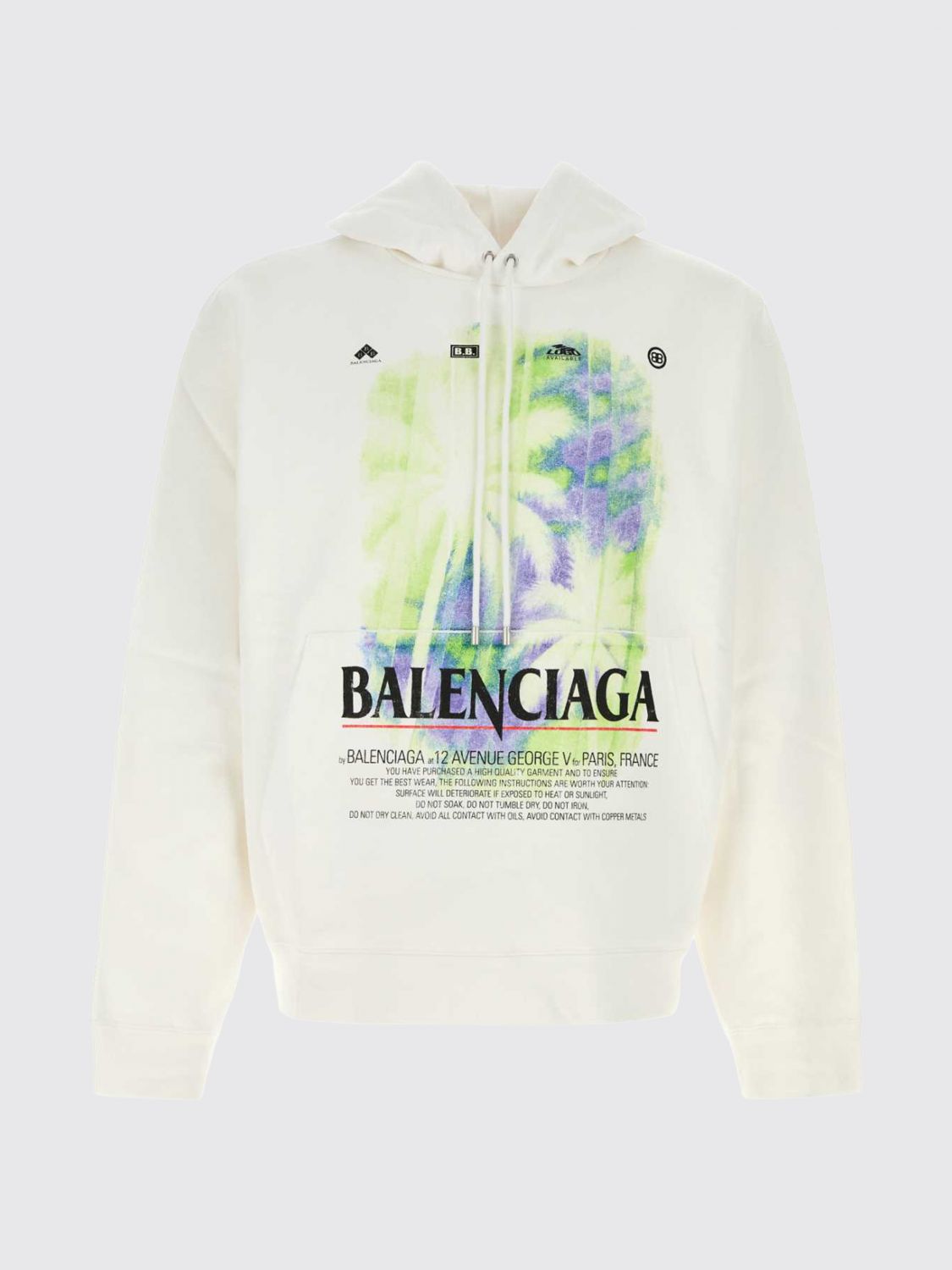BALENCIAGA Felpa con cappuccio in cotone stampato