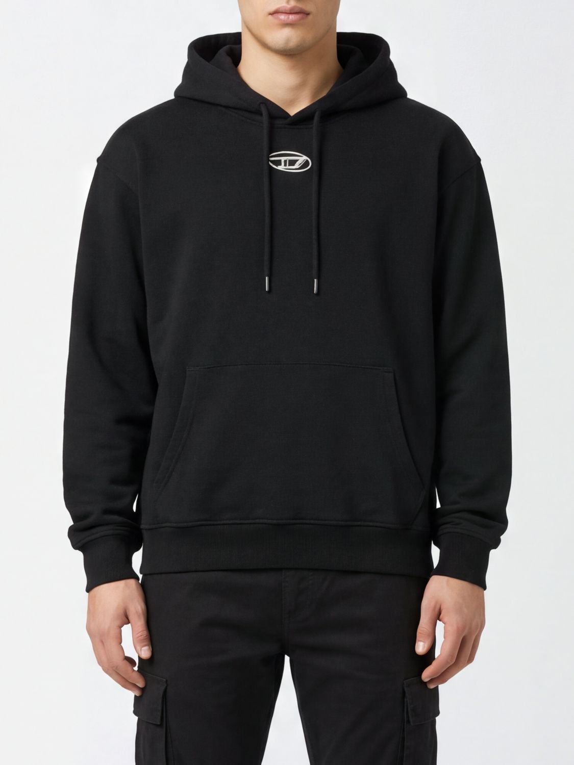 Diesel Relaxed Fit Cotton Hoodie with Embroidered Oval D Logo
