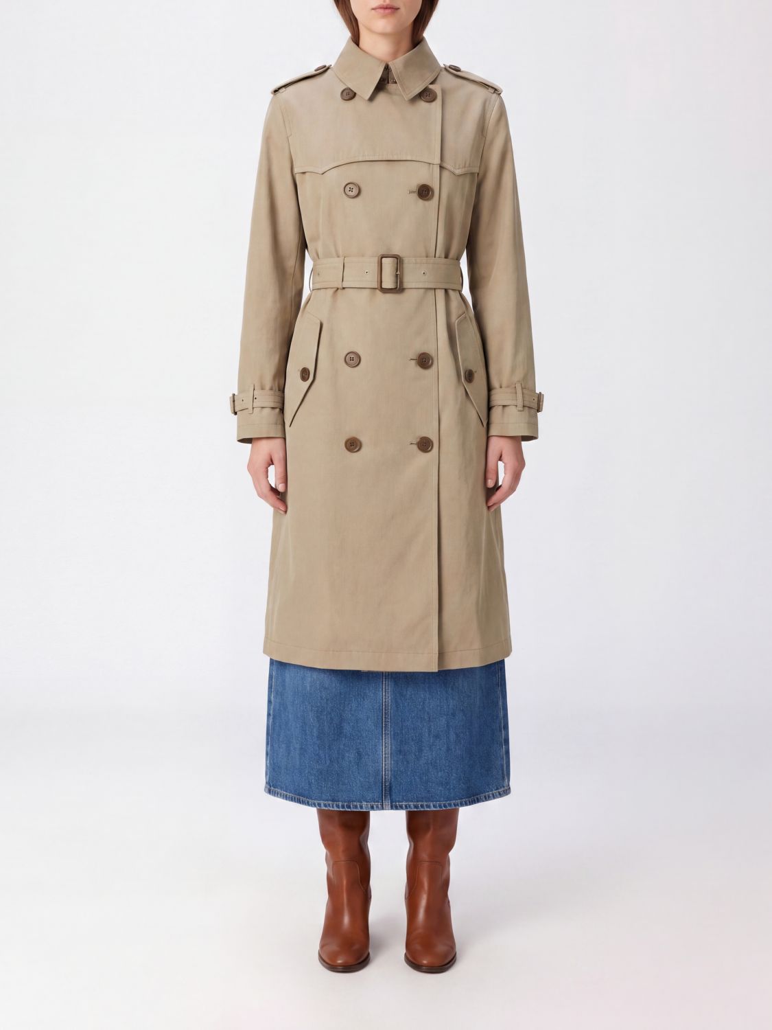 BURBERRY Double-Breasted Cotton Trench Coat with Silk Lining and Waist Belt