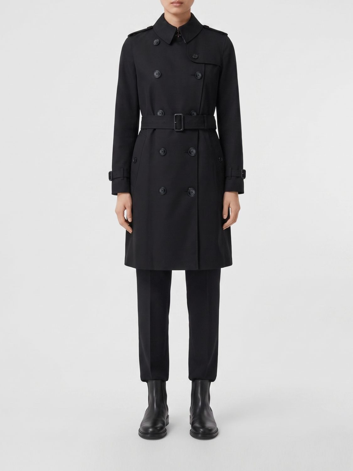 BURBERRY Zweireihiger Baumwoll-Trenchcoat mit Gürtel und Schulterklappen