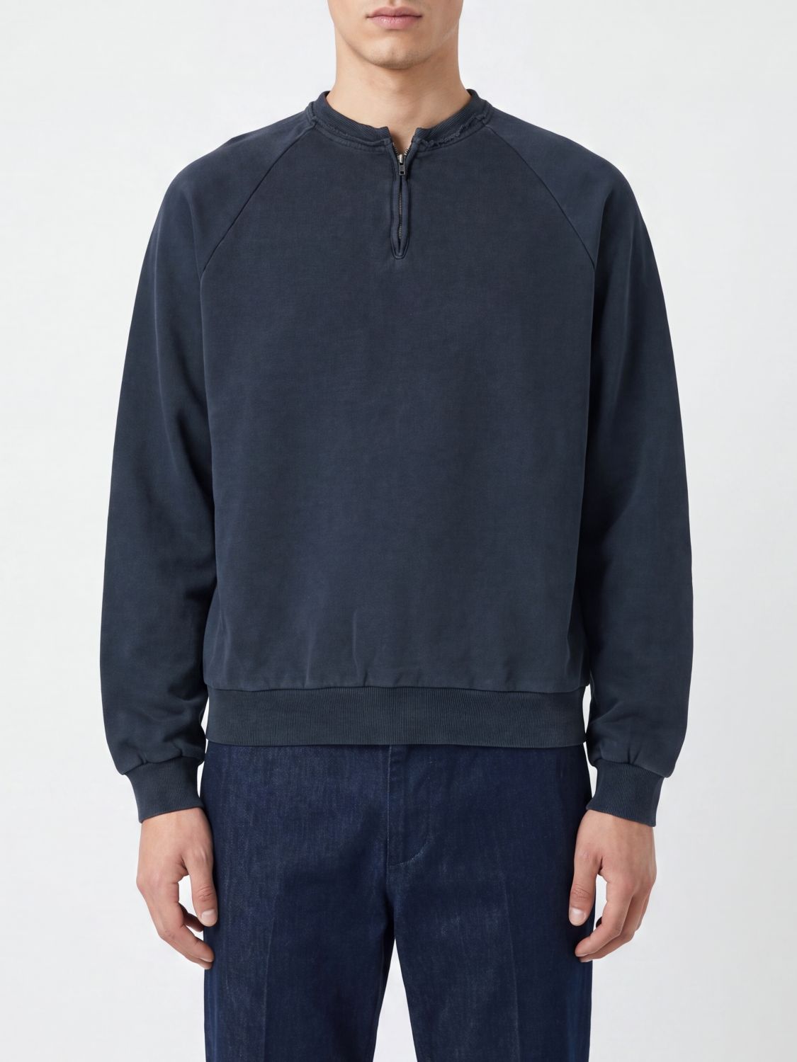 Tonywack Cotton Half-Zip Crewneck Sweatshirt with Dropped Shoulders