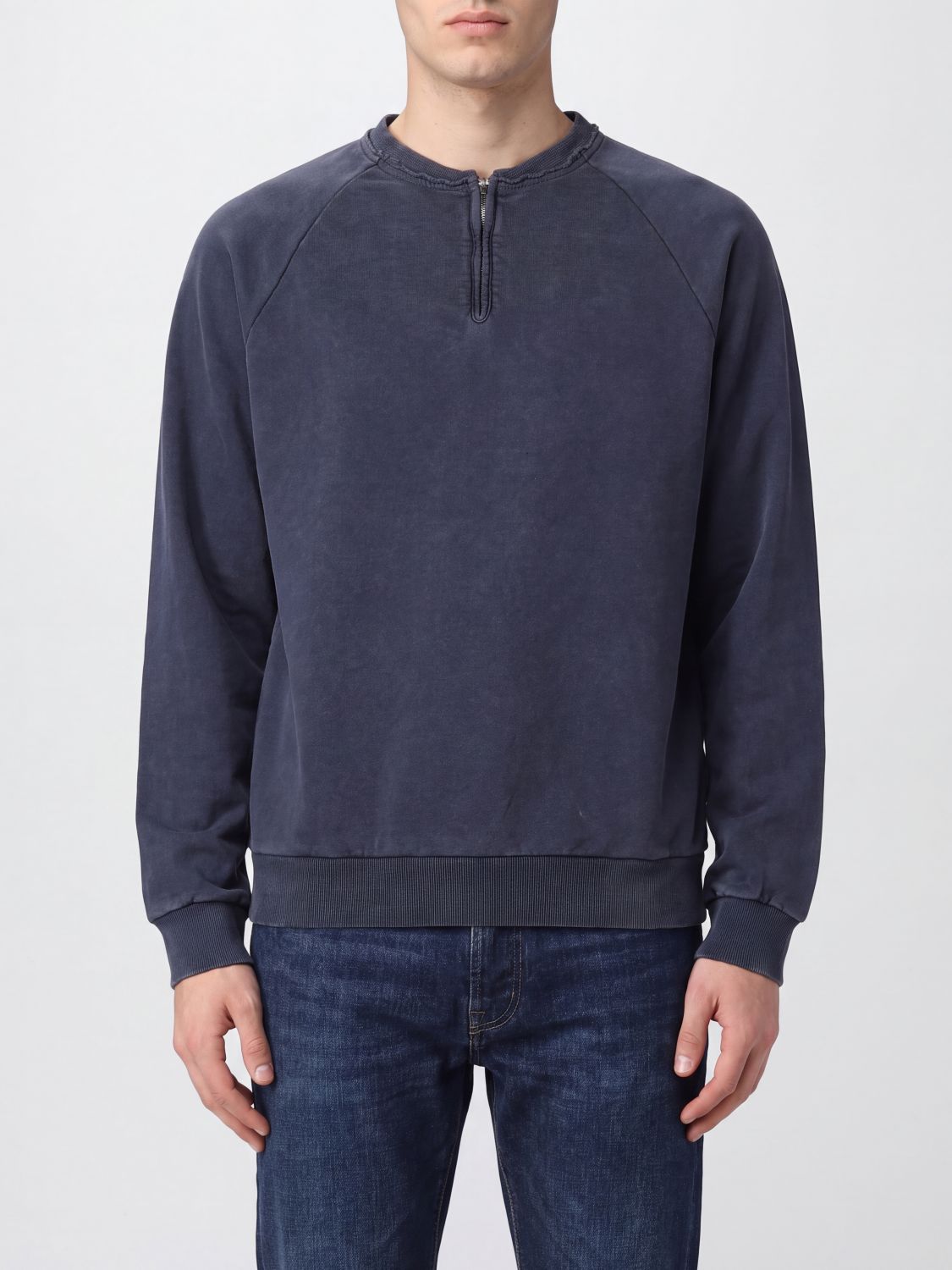 Tonywack Cotton Half-Zip Crewneck Sweatshirt with Dropped Shoulders