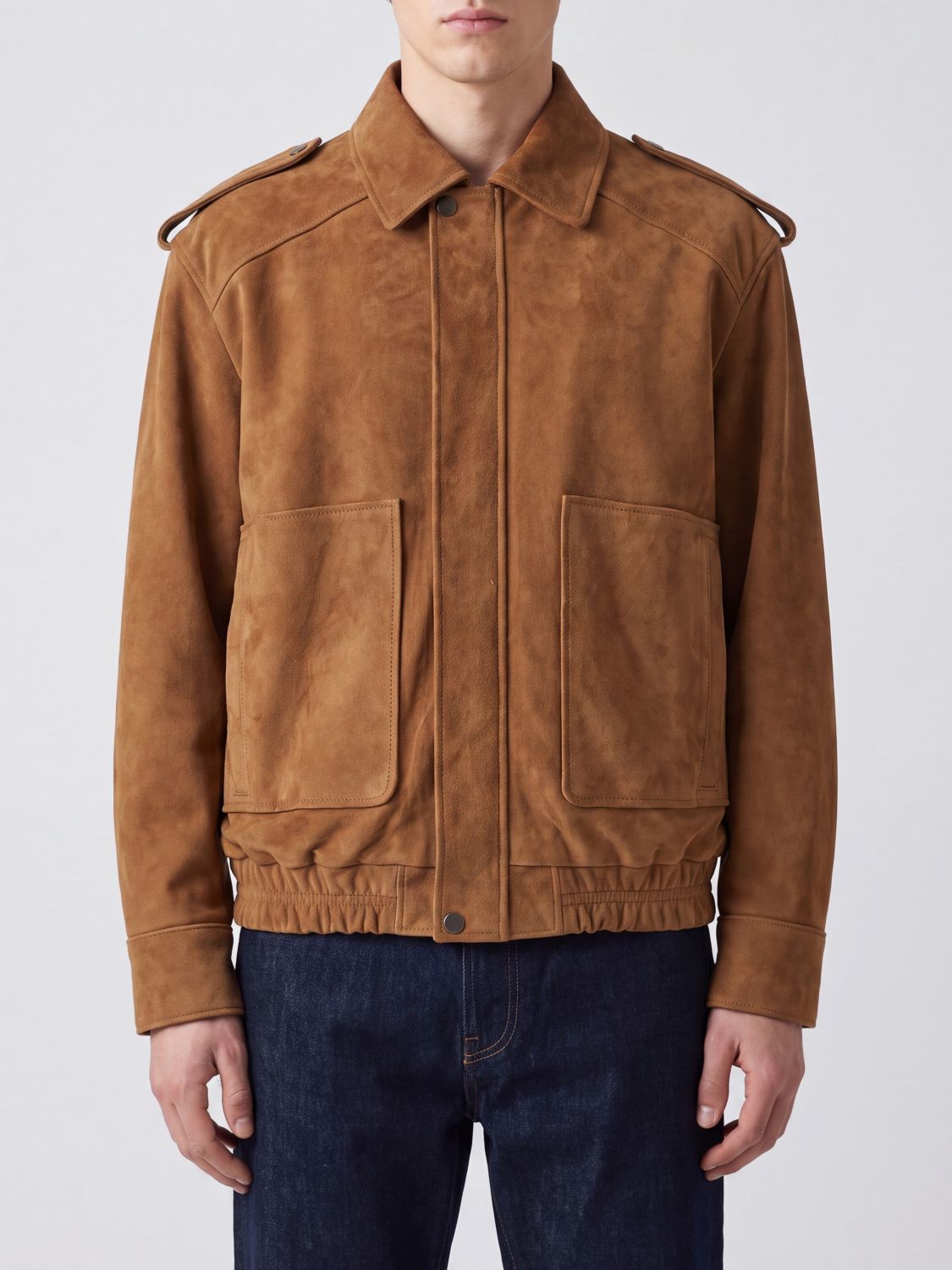 TONYWACK Suede Leather Shirt Jacket with Patch Pockets