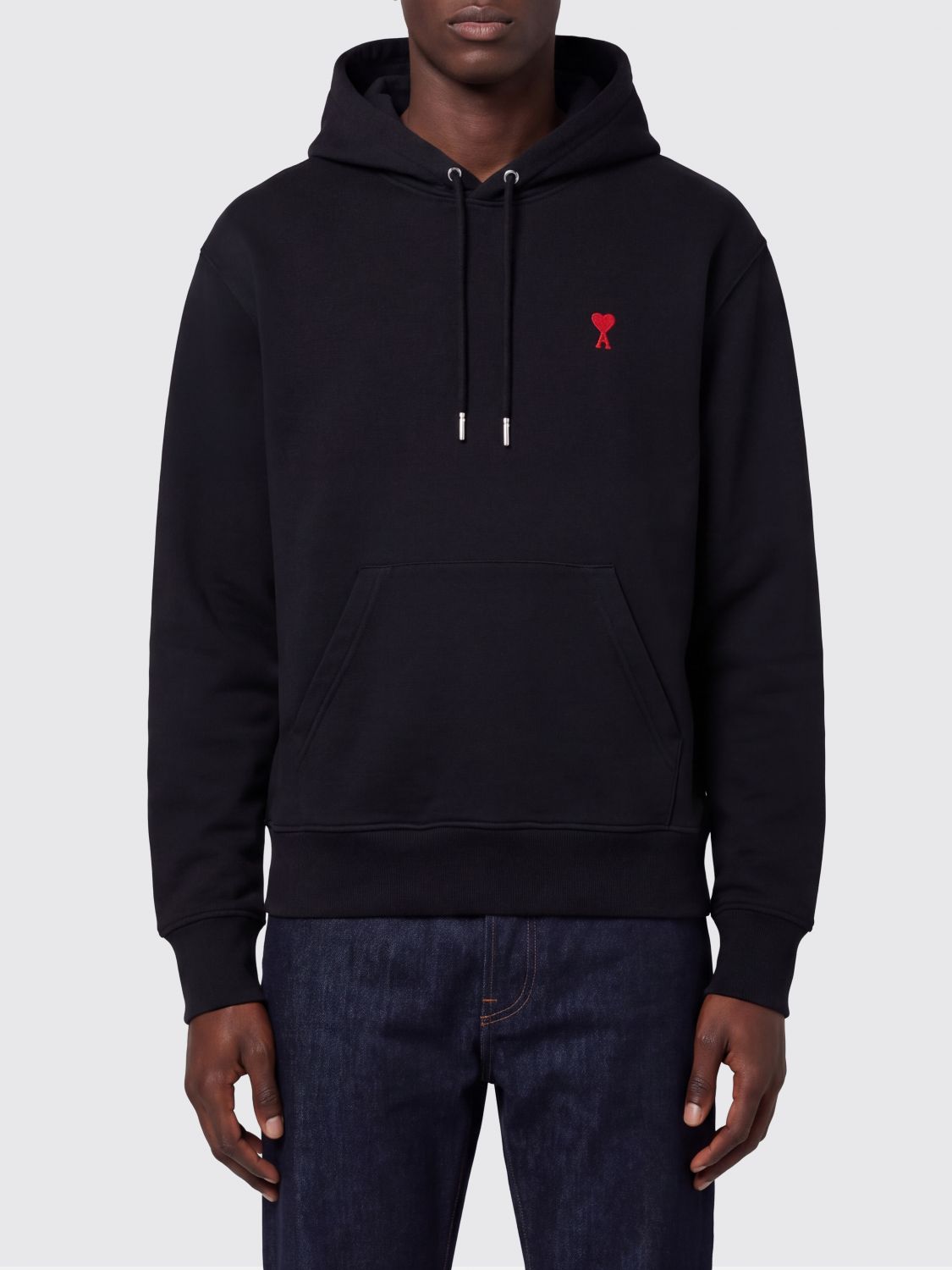 AMI PARIS Baumwoll-Hoodie mit gesticktem Logo und Kängurutasche