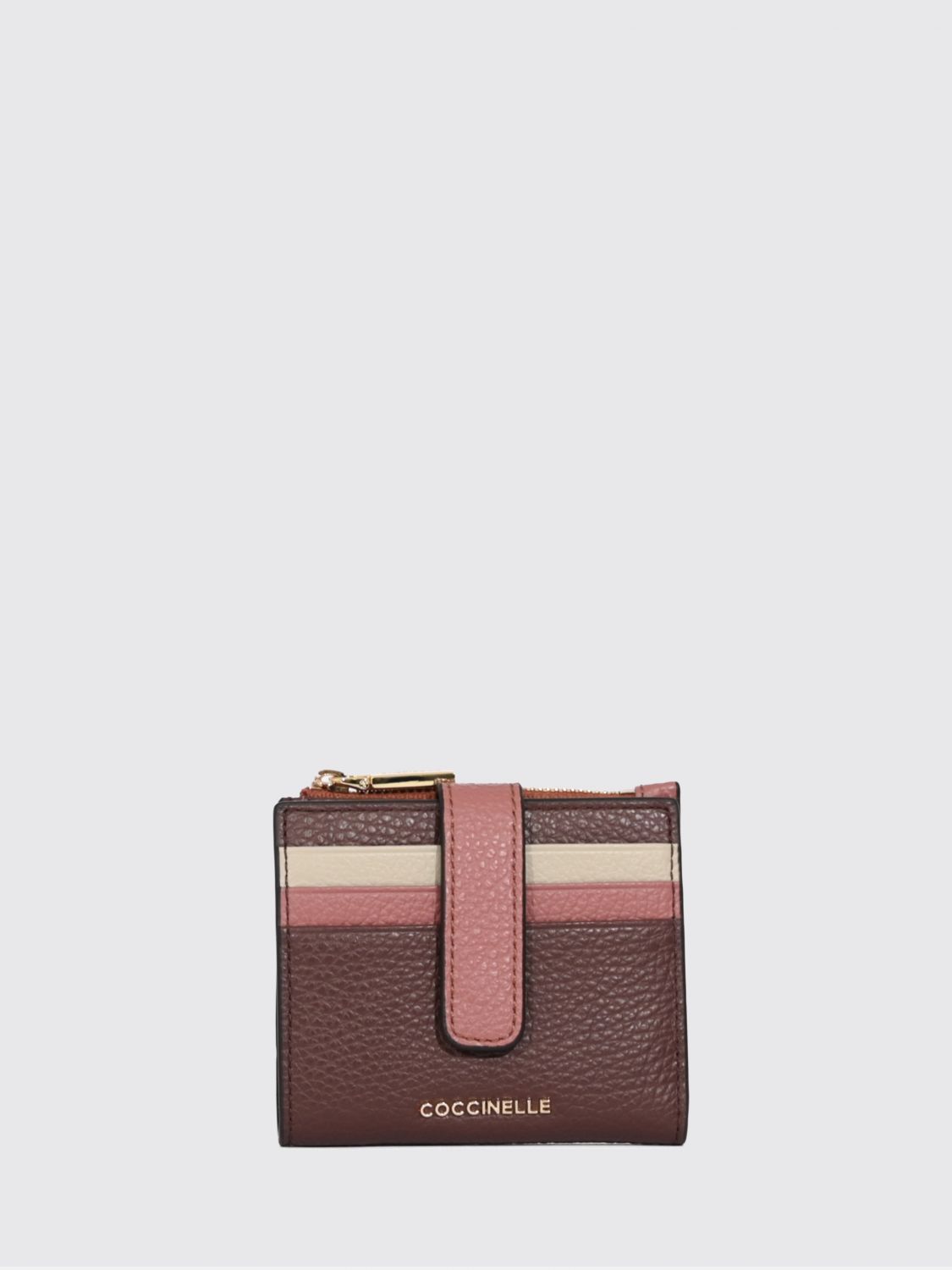 COCCINELLE Bifold-Brieftasche aus genarbtem Leder mit bunten Streifen