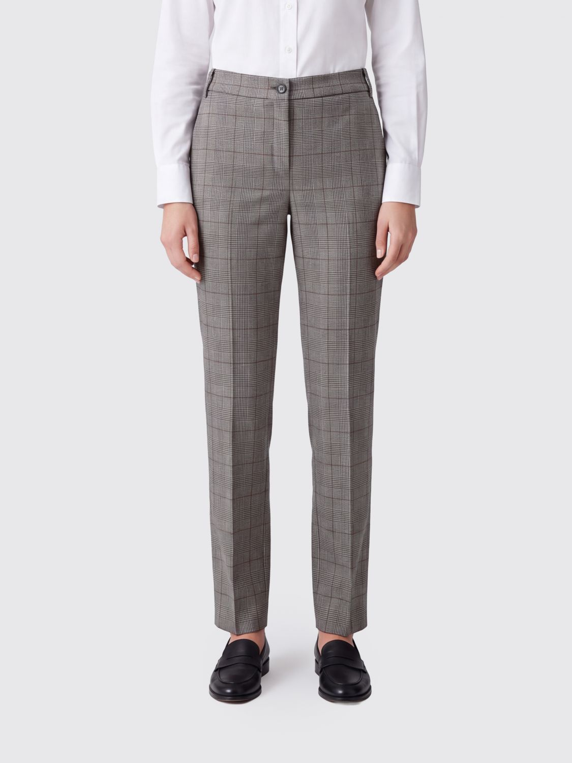 PINKO Pantaloni chino gessati slim fit in misto lana a vita media