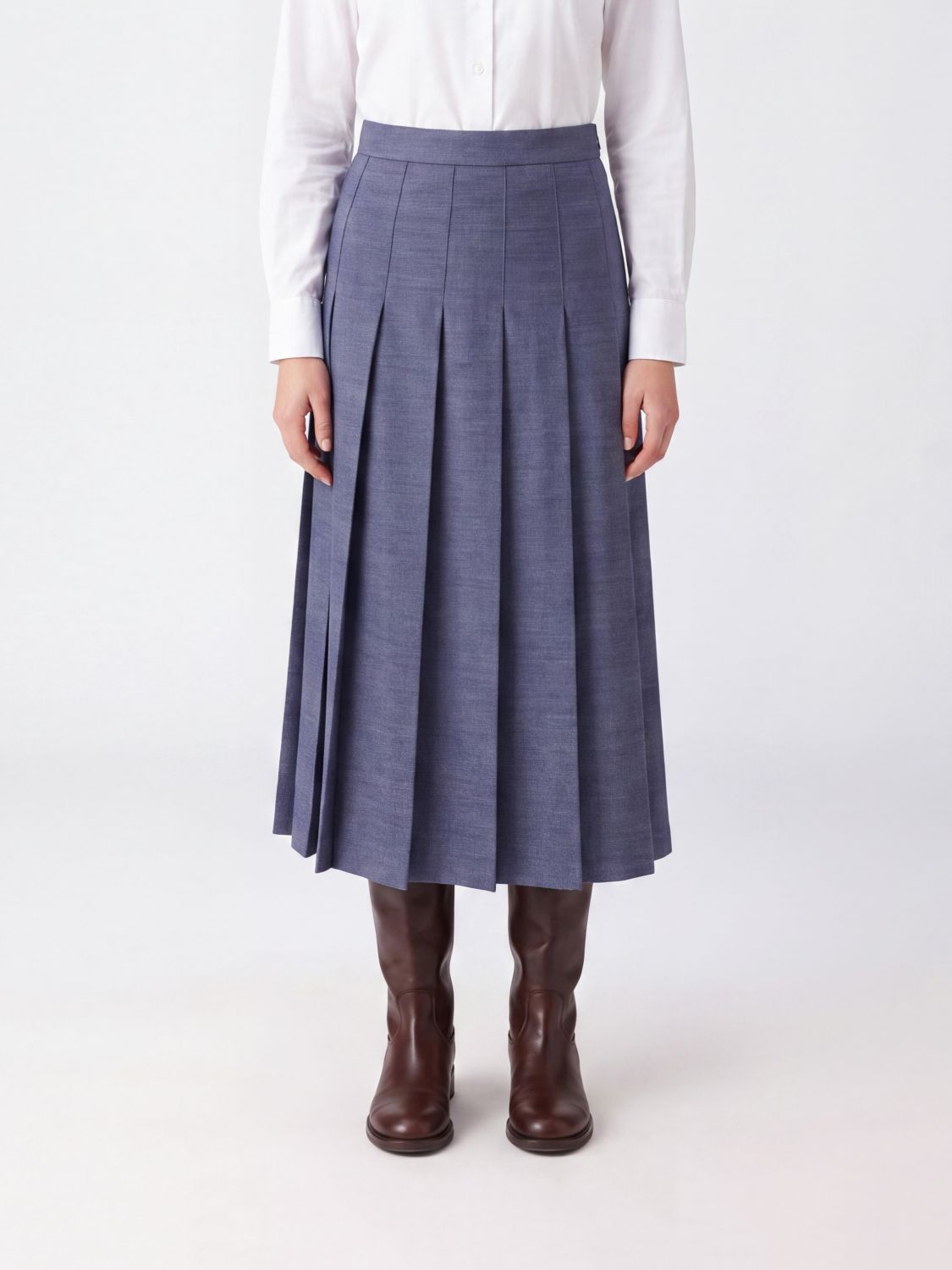 ROHE High-Waisted Pleated Midi Skirt in Wool Blend