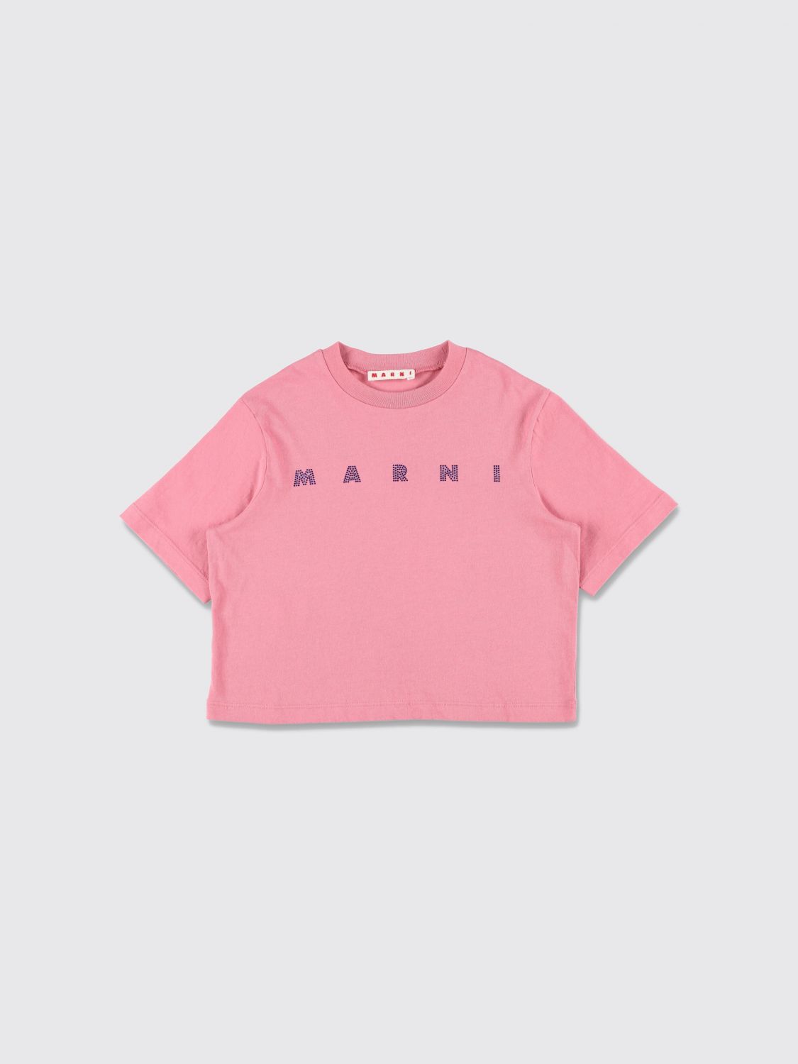 MARNI Boy's Pure Cotton T-Shirt with Rhinestone Embroidered Logo