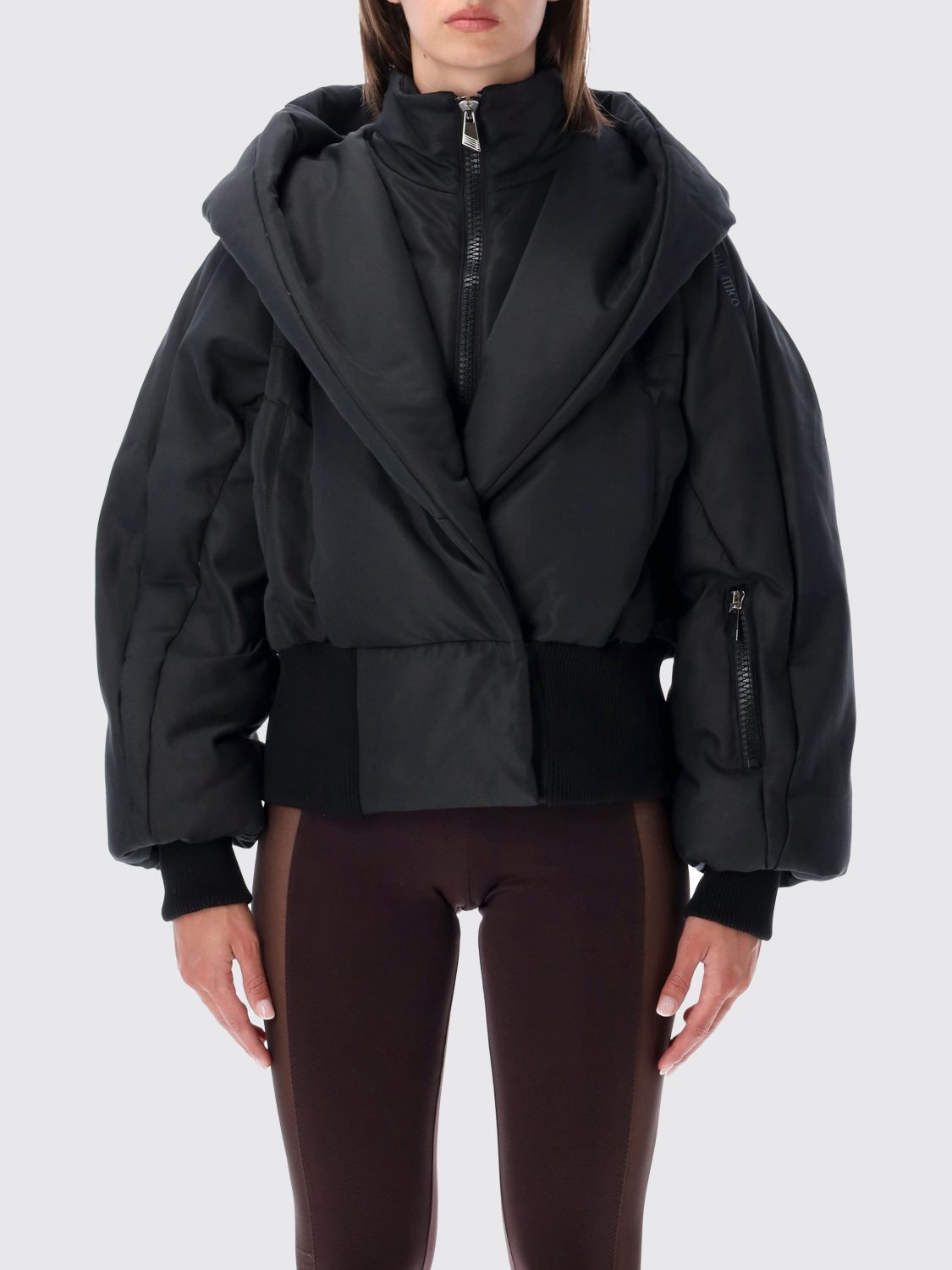 THE ATTICO Oversized Bomber Puffer Jacket in Nylon and Cotton with Hood