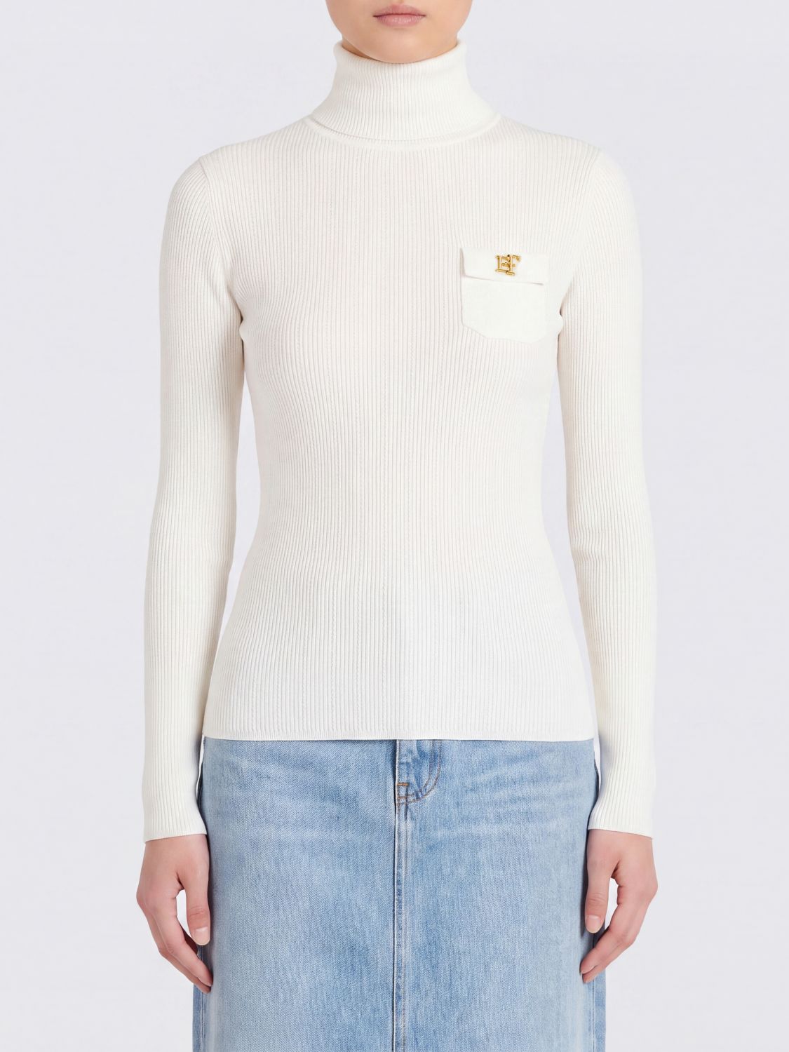 ELISABETTA FRANCHI Slim Fit Silk Blend Long-Sleeved Turtleneck Jumper