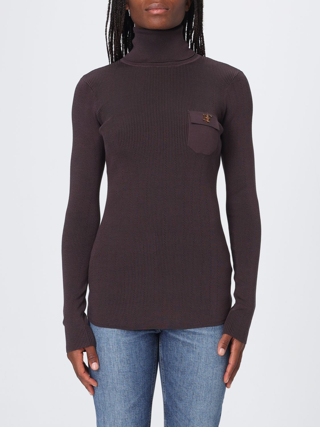 ELISABETTA FRANCHI Schmal geschnittener Rollkragenpullover aus Seidenmischung mit langen Ärmeln