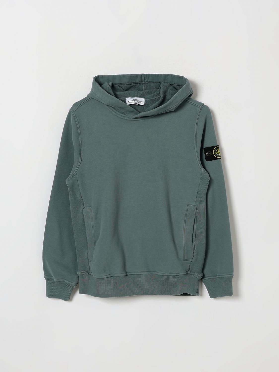 STONE ISLAND JUNIOR Boy's Cotton Hoodie with Compass Logo