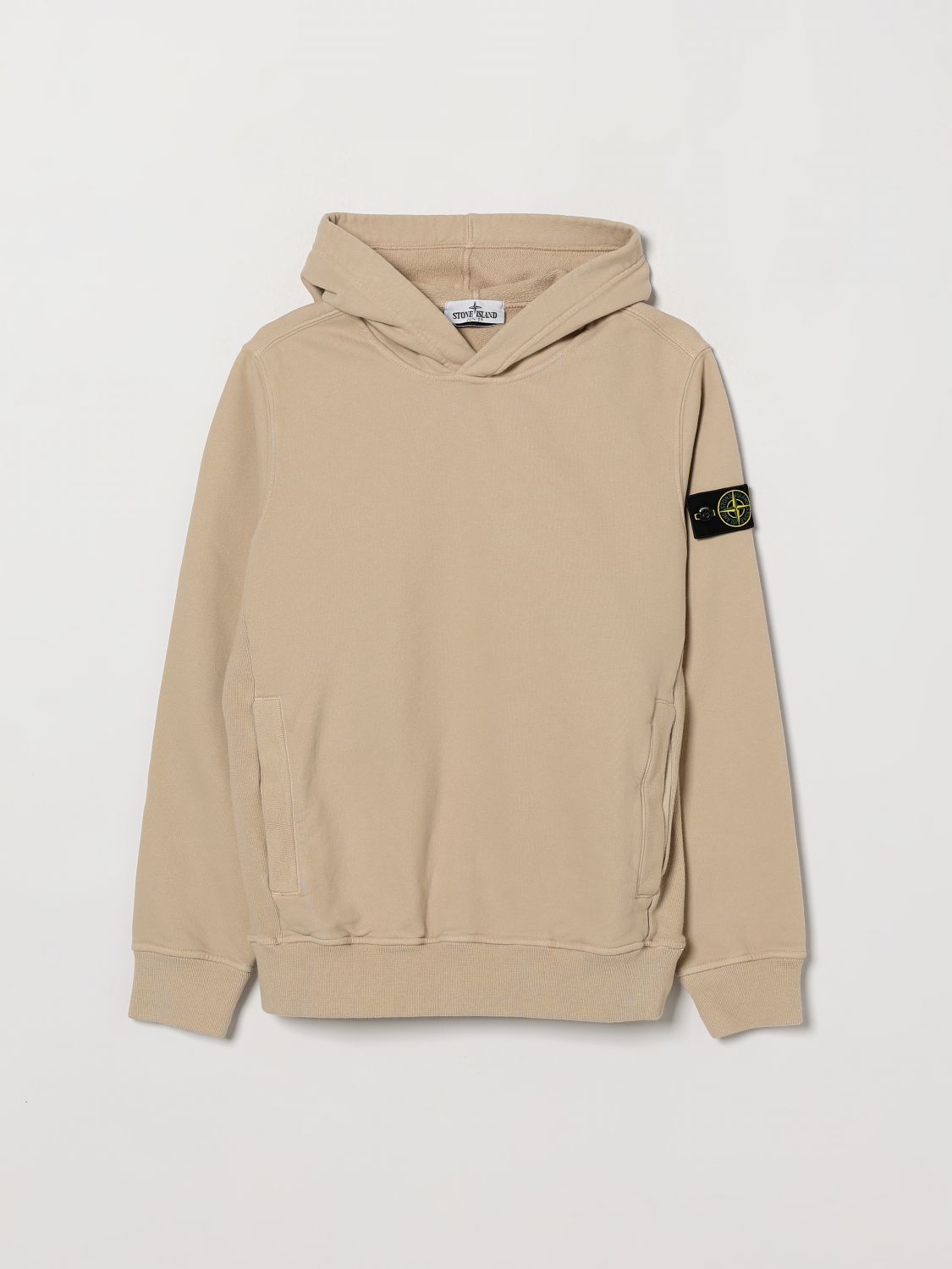 STONE ISLAND JUNIOR Felpa con cappuccio da bambino in cotone con logo Compass