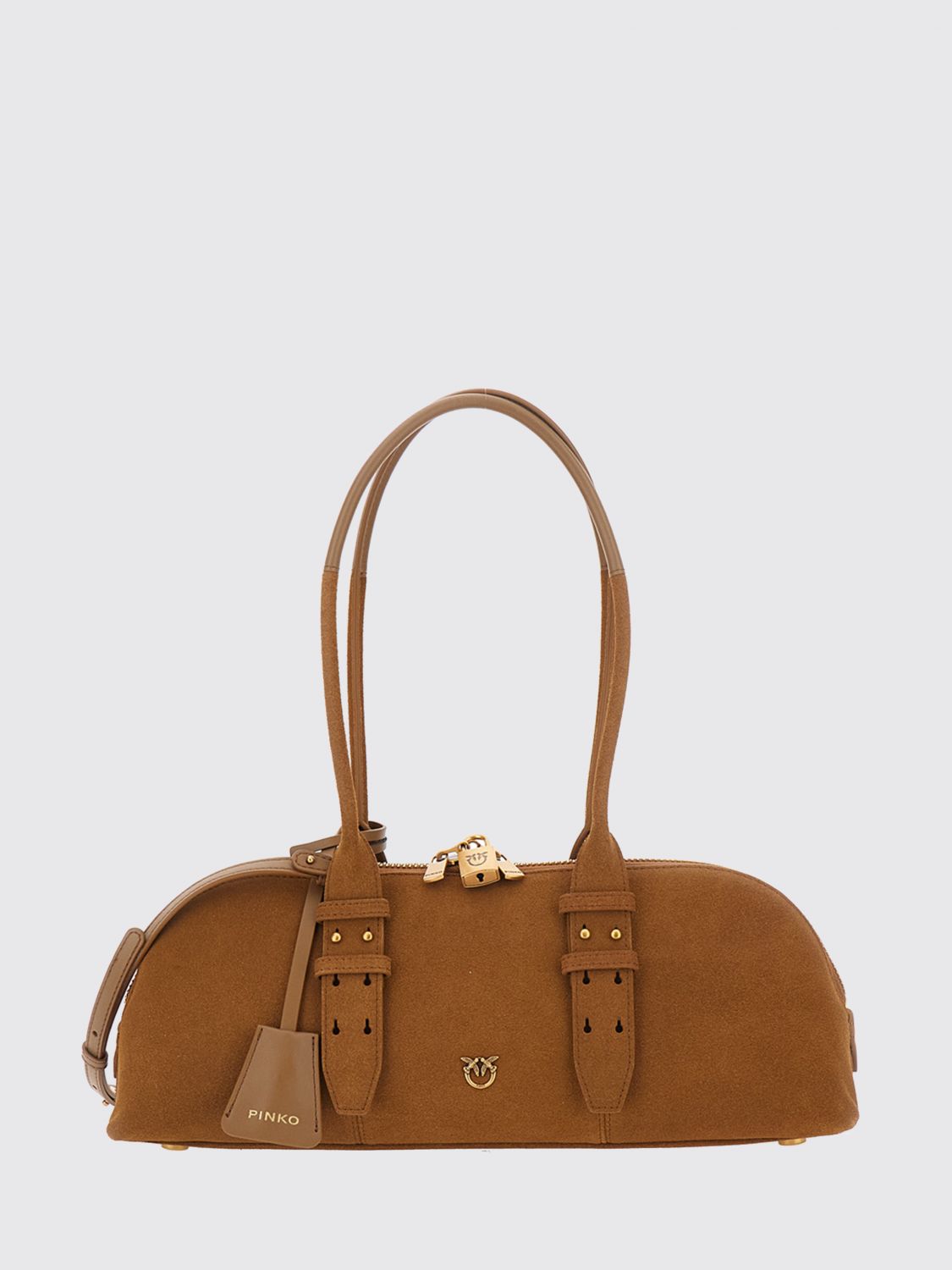 PINKO Escape Horizontal Suede Leather Shoulder Bag with Love Birds Logo PINKO Escape Horizontal Suede Leather Shoulder Bag with Love Birds Logo