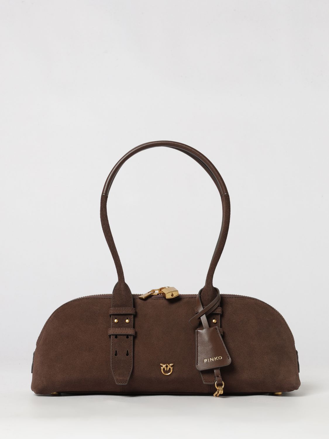 PINKO Escape Horizontal Suede Leather Shoulder Bag with Love Birds Logo PINKO Escape Horizontal Suede Leather Shoulder Bag with Love Birds Logo
