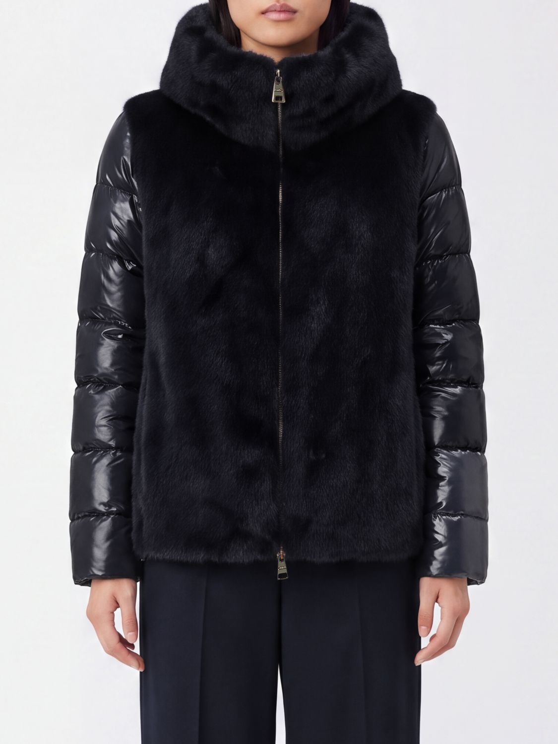 Herno Quilted Technical Fabric Short Down Jacket with High Neck and Zip