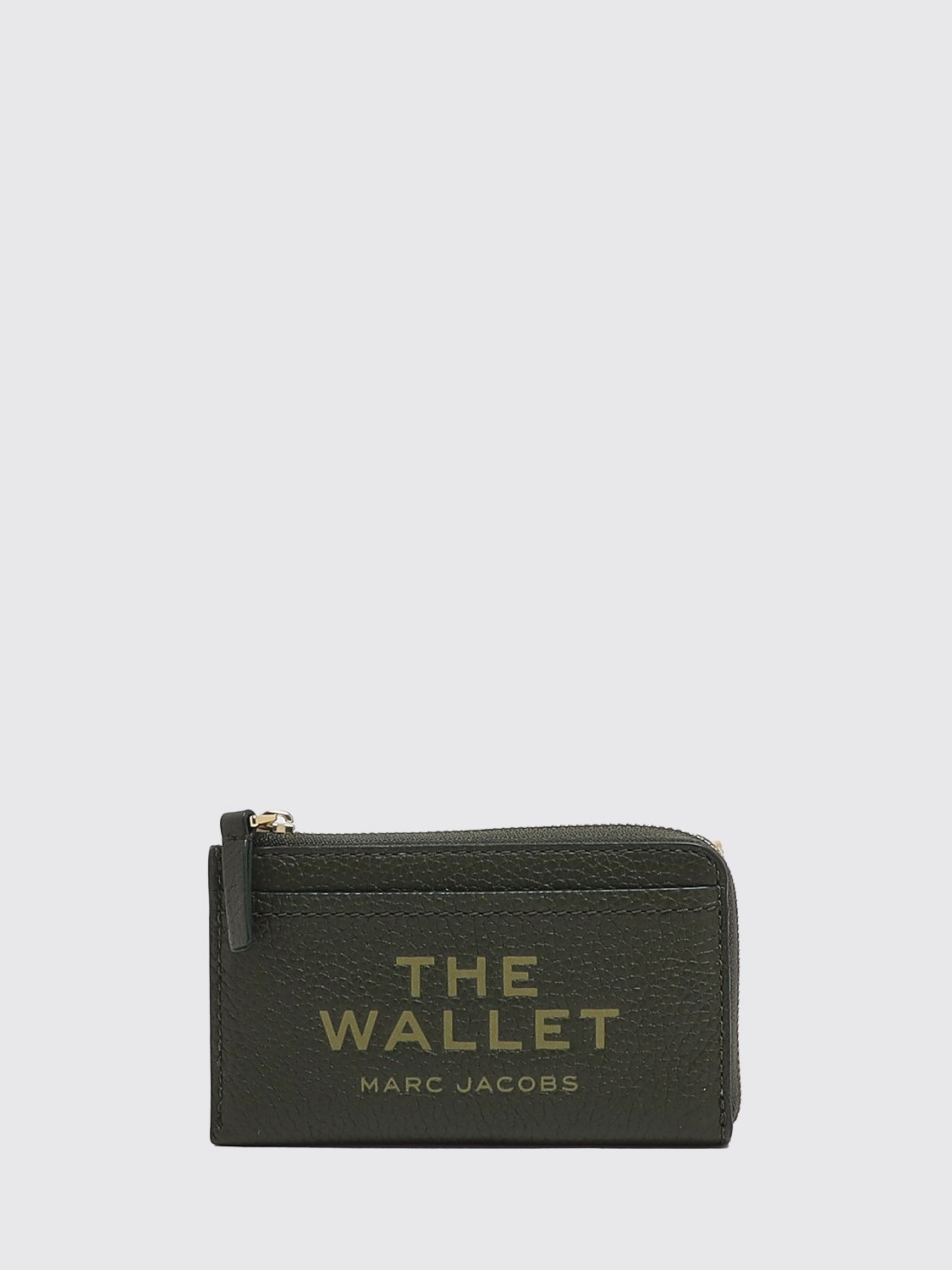 MARC JACOBS Portacarte The Wallet in pelle martellata con zip e logo impresso