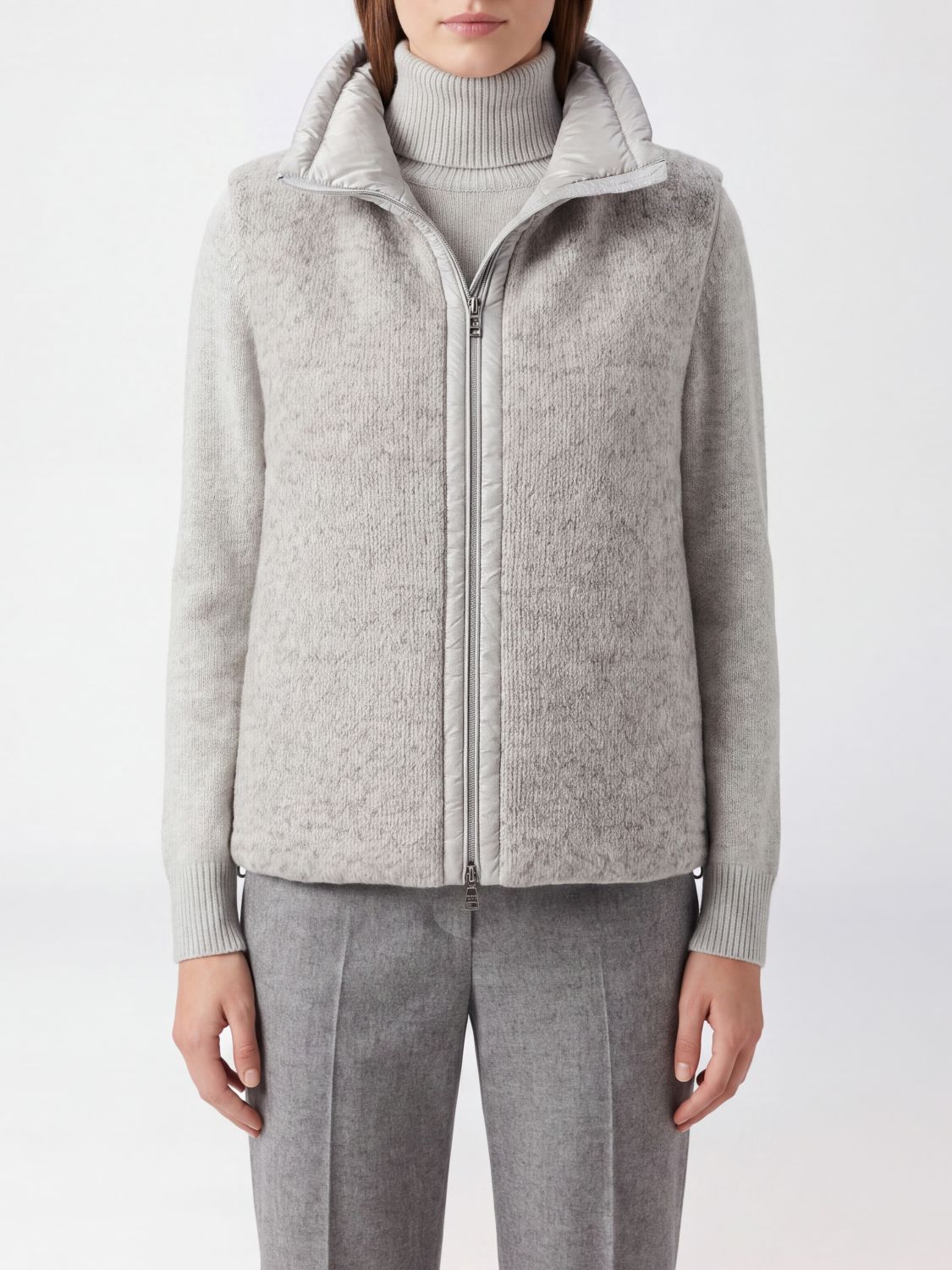 HERNO Padded Gilet in Wool Blend and Nylon with High Neck and Zip Closure