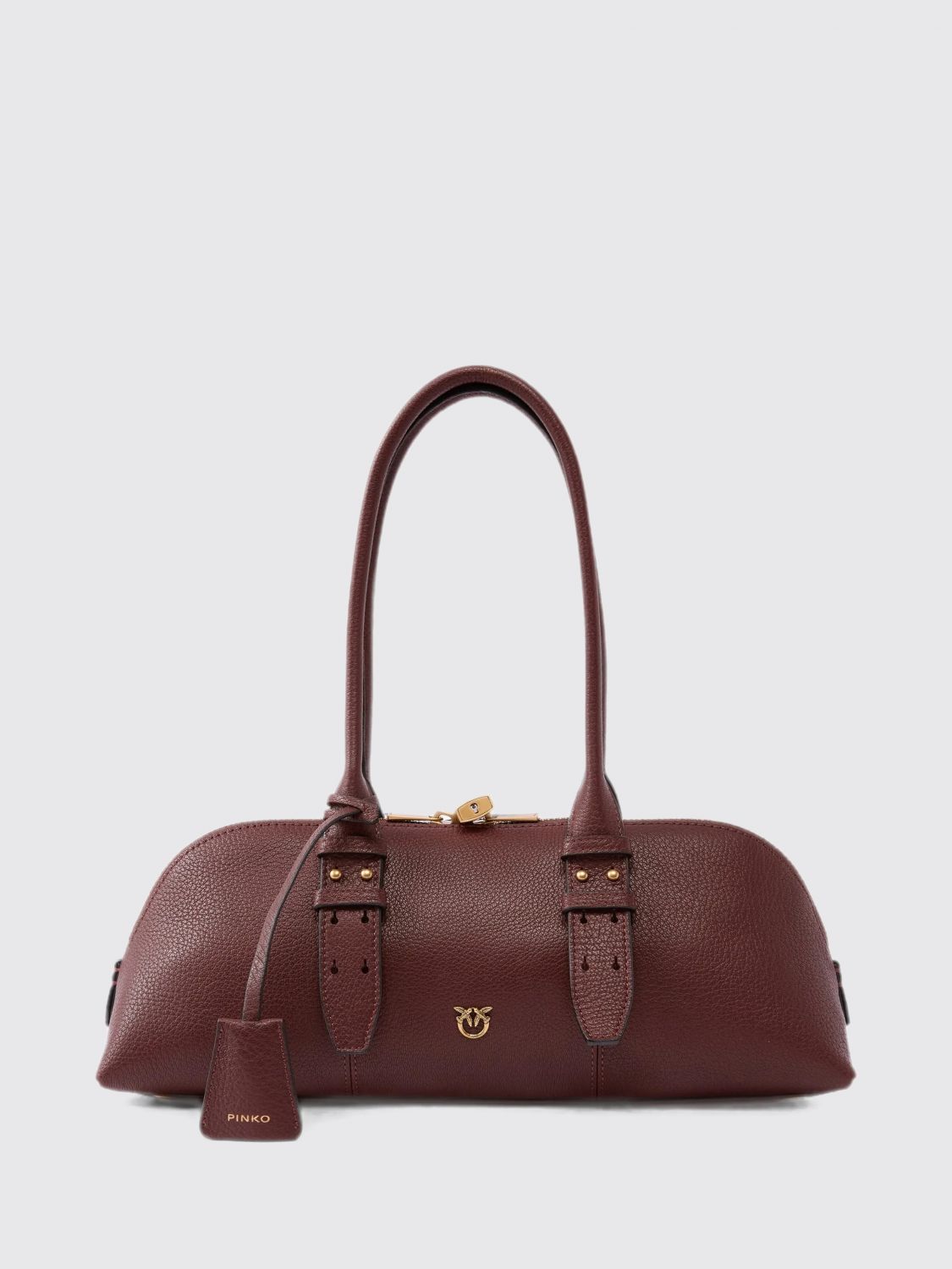 PINKO Escape Horizontal Sheepskin Leather Shoulder Bag with Love Birds Logo PINKO Escape Horizontal Sheepskin Leather Shoulder Bag with Love Birds Logo