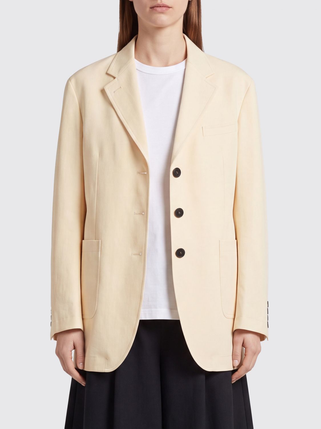 Studio Nicholson Einreihiger Leinen-Mix-Blazer mit aufgesetzten Taschen