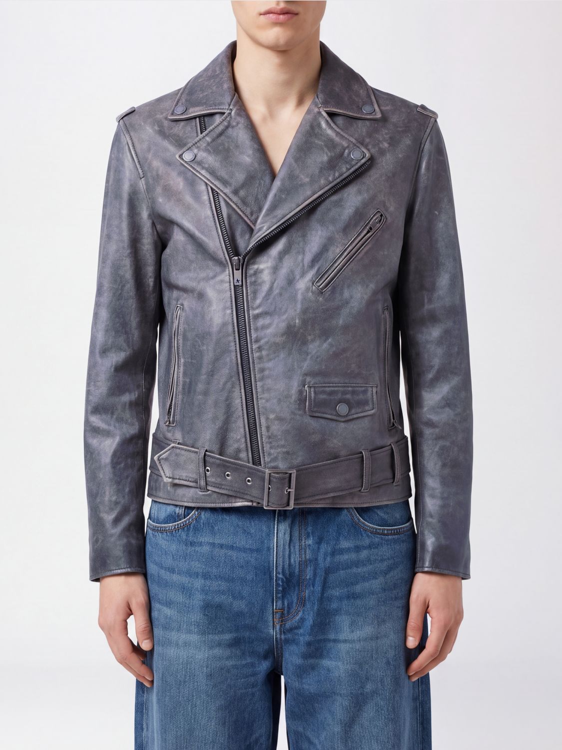 GOLDEN GOOSE Distressed-Effect Cowhide Leather Biker Jacket