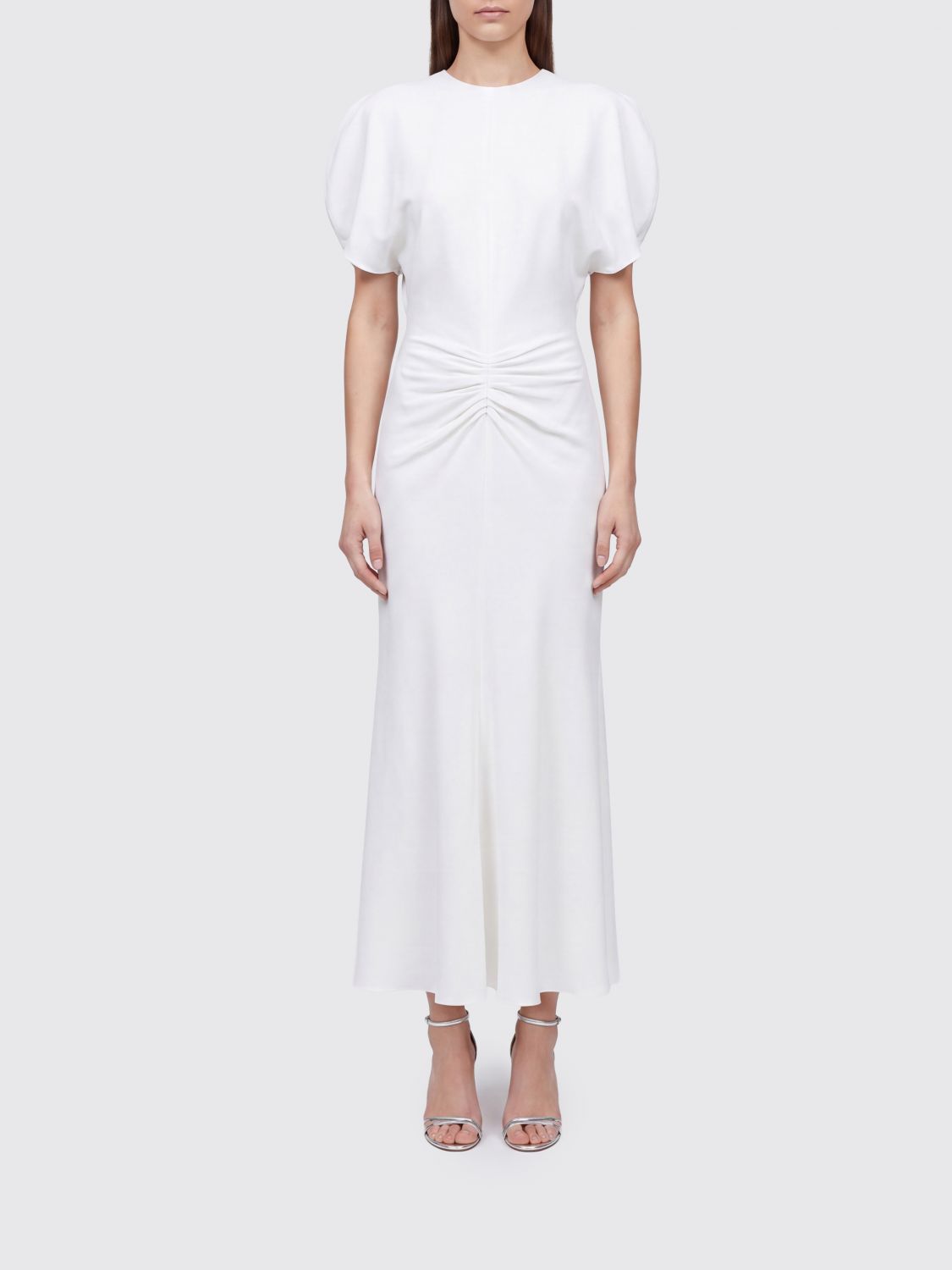 VICTORIA VICTORIA BECKHAM Bela Short-Sleeved Midi Sheath Dress with Ruched Waist
