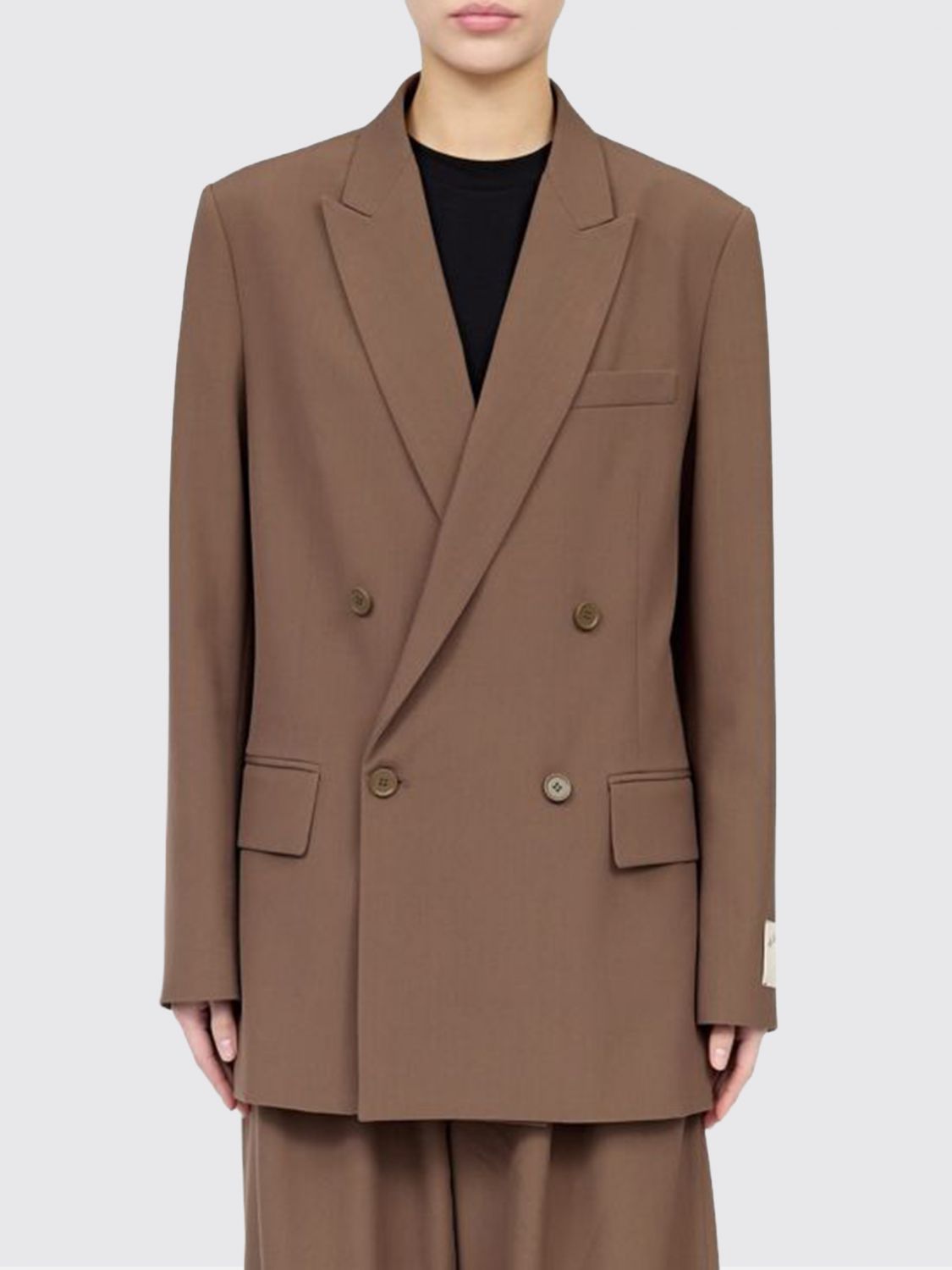 MM6 MAISON MARGIELA Blazer corto doppiopetto in misto lana con rever a lancia