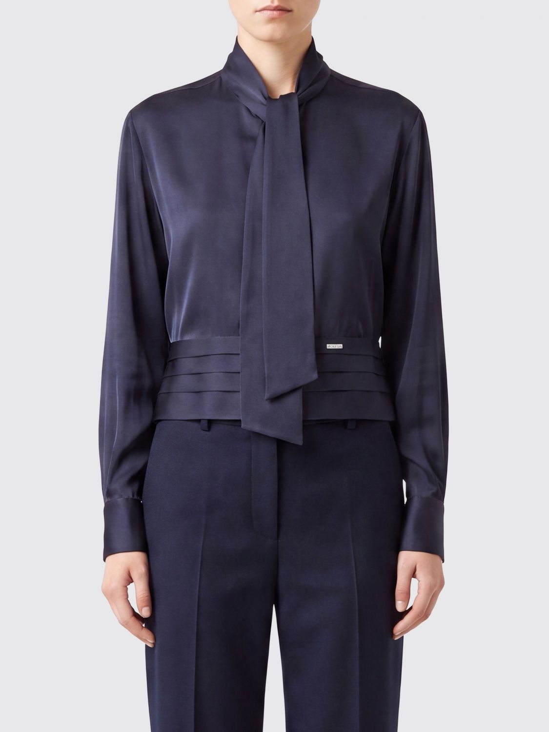 DSQUARED2 Stretch Silk Blouse with Pussy-Bow Collar and Concealed Fastening