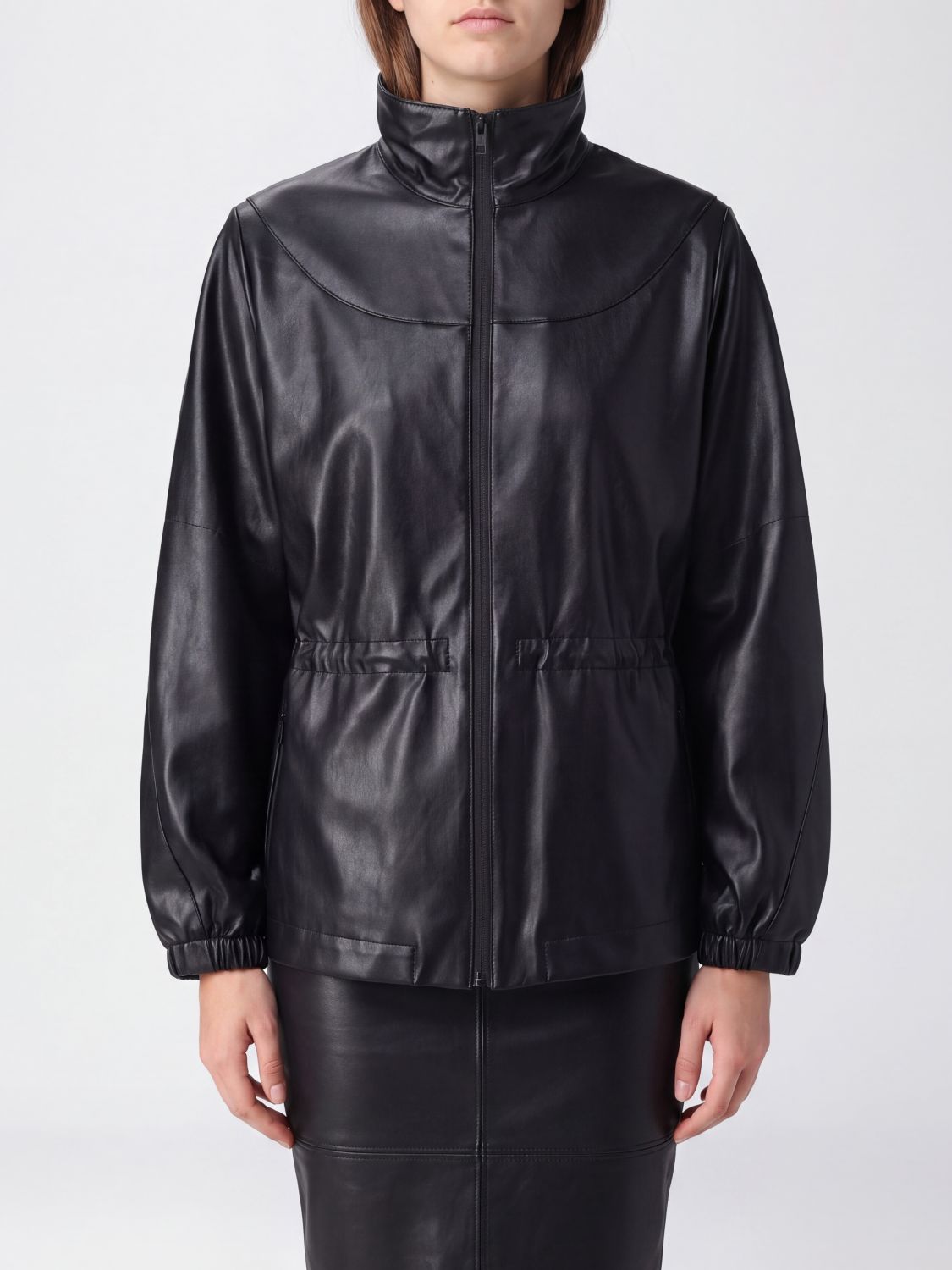 Givenchy Cropped Lambskin Nappa Leather Jacket with High Neck and Drawstring Waist