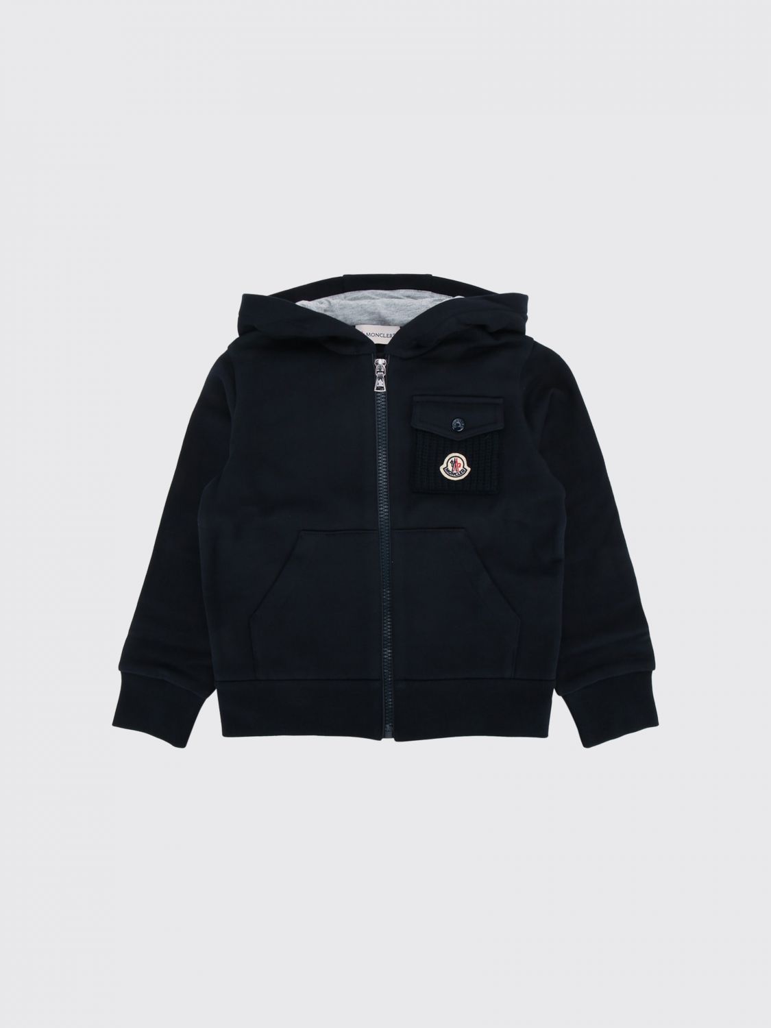 MONCLER Jungen-Kapuzenjacke aus Baumwolle mit Reißverschluss, Kängurutasche und Logo-Patch