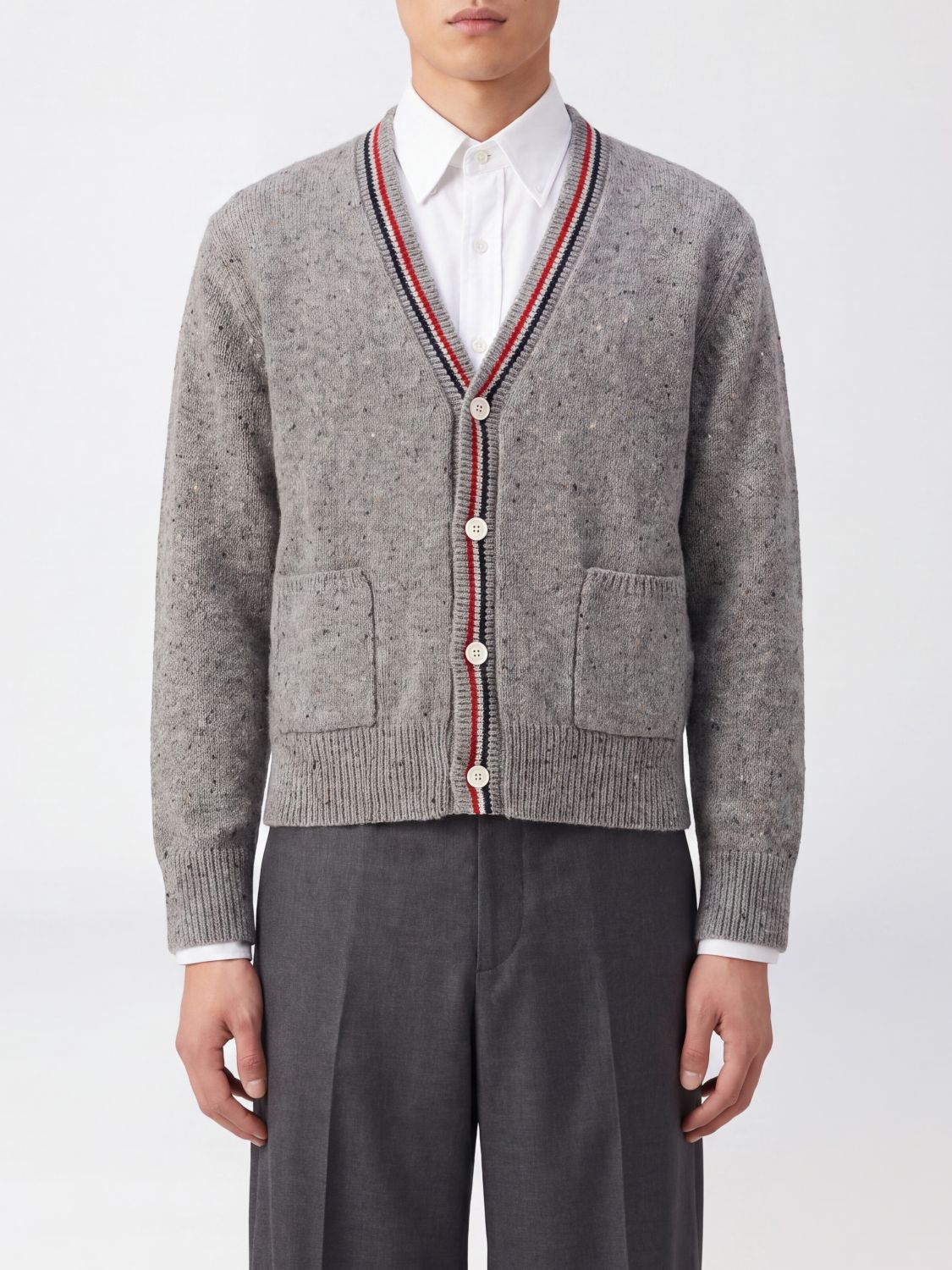 THOM BROWNE Slim Fit Wool and Mohair Cardigan with Fauna Print