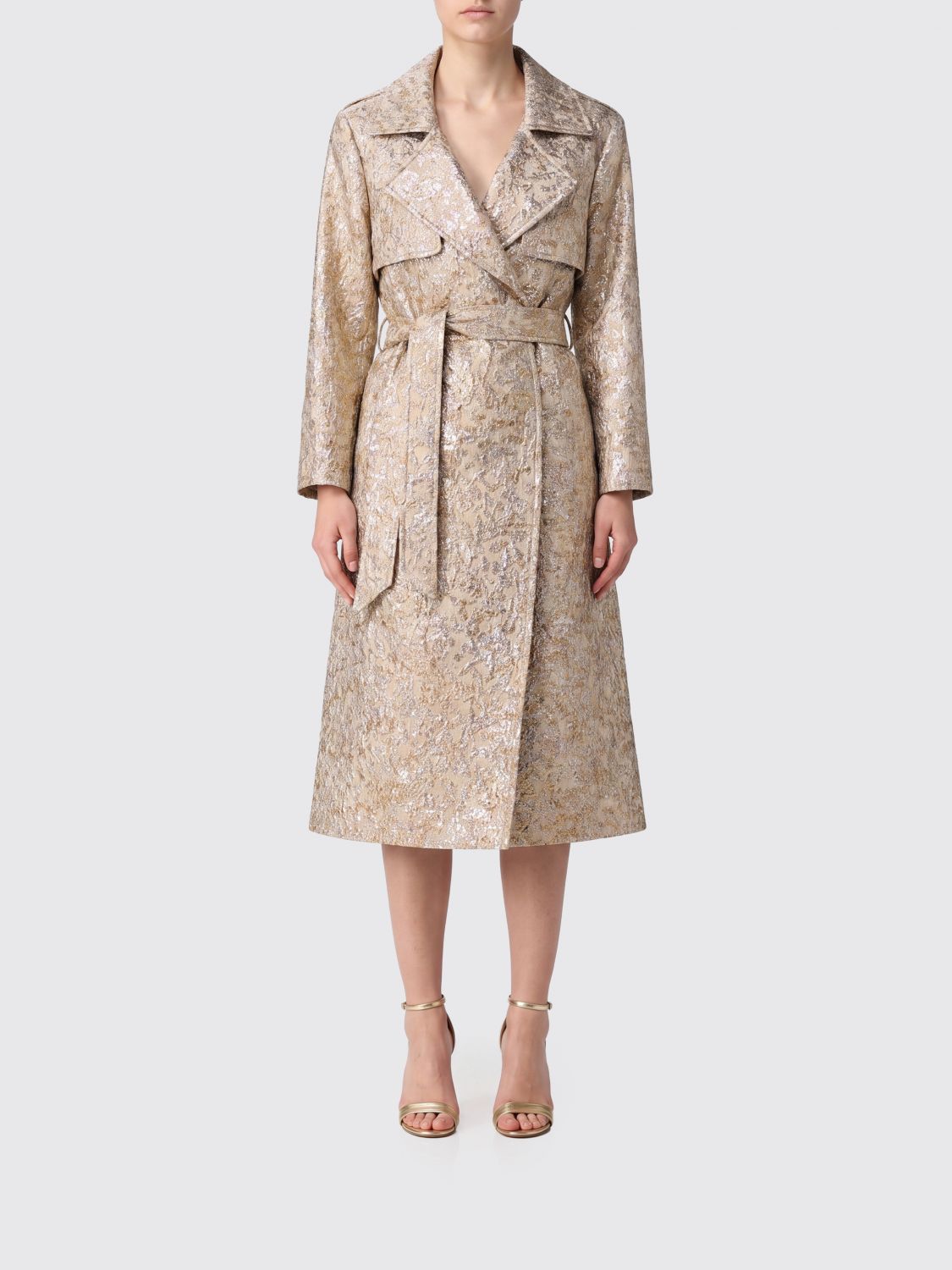 Collini Milano 1937 Robe-Style Long Trench Coat in Lurex with Waist Belt