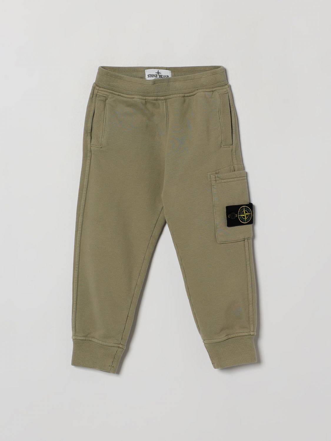 STONE ISLAND JUNIOR Pantaloni cargo da bambino in cotone con patch logo Compass
