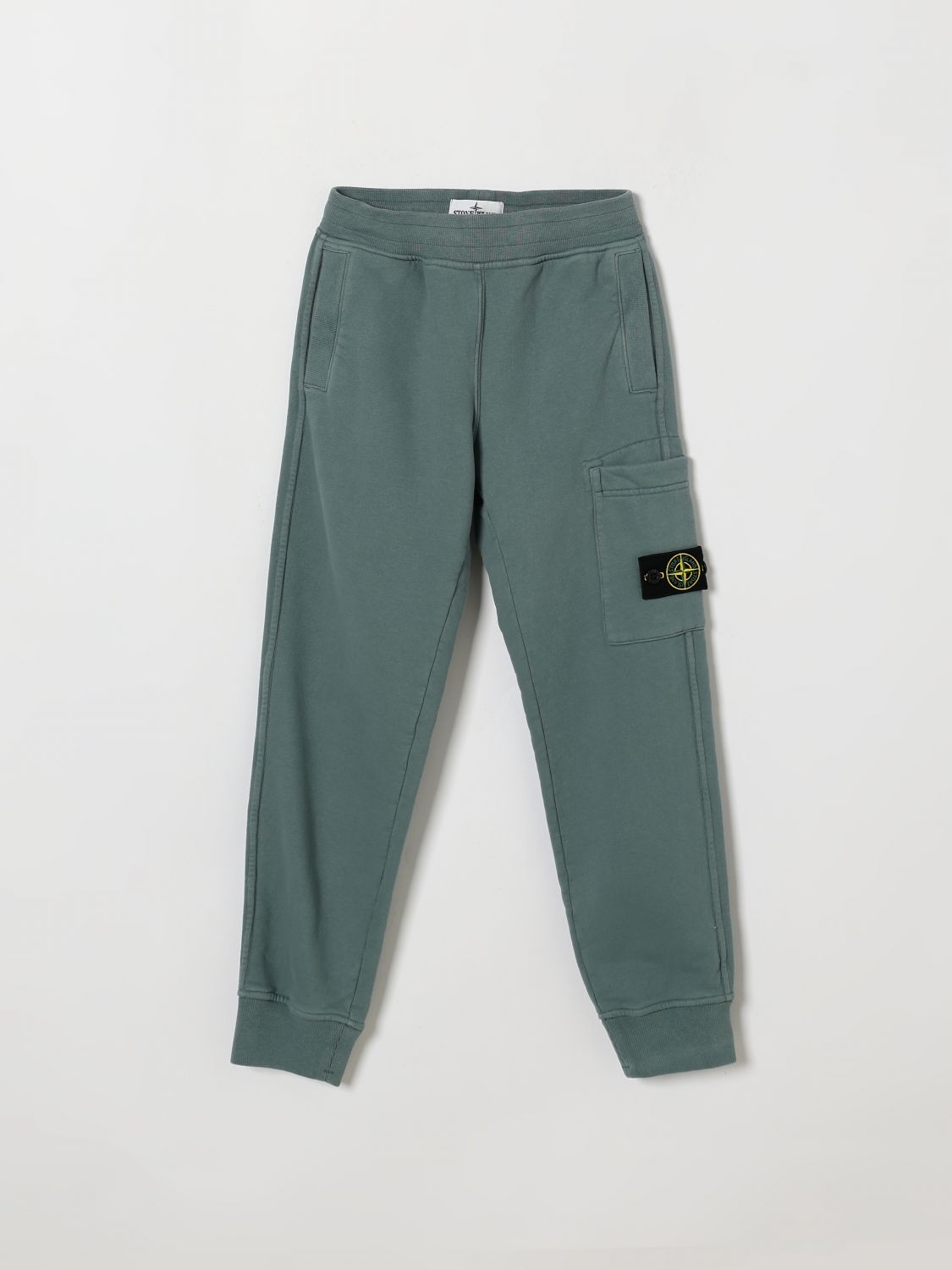 STONE ISLAND JUNIOR Pantaloni cargo da bambino in cotone con patch logo Compass