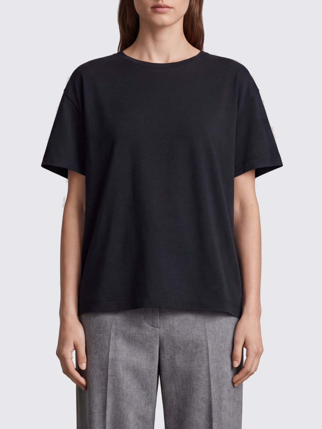 TOTEME Crewneck Organic Cotton T-shirt with Dropped Shoulders