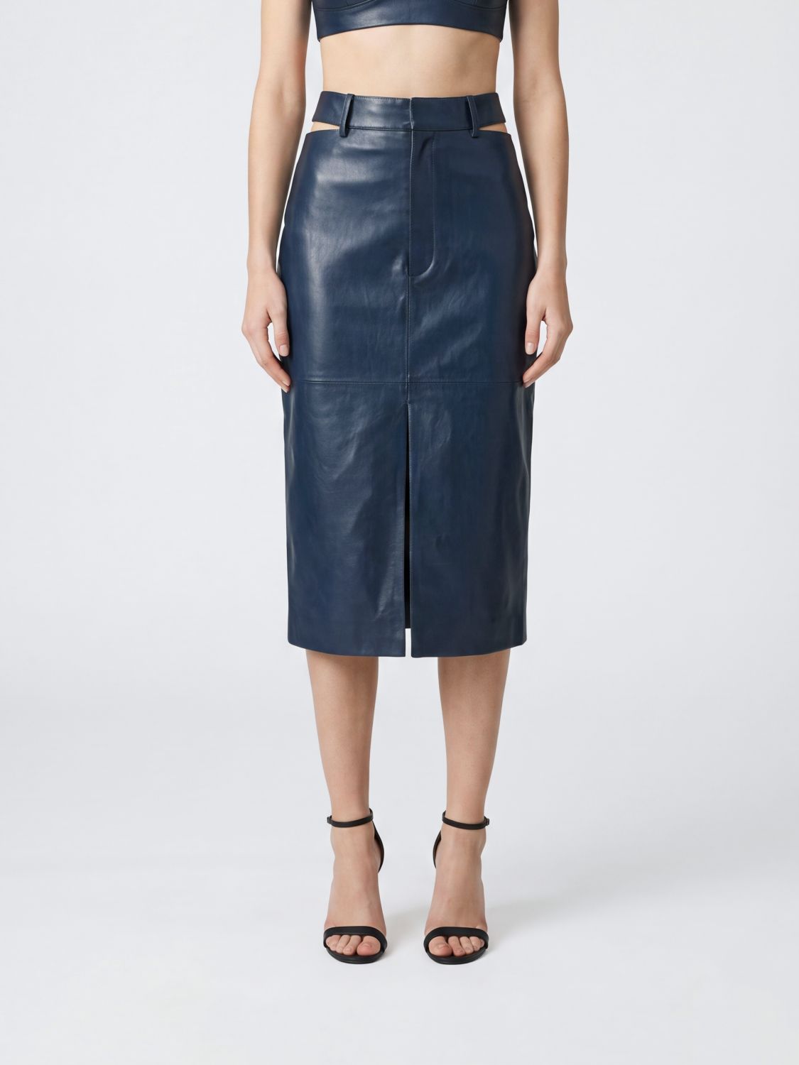 JIL SANDER Cut-Out High-Waist Leather Midi Pencil Skirt with Front Slit