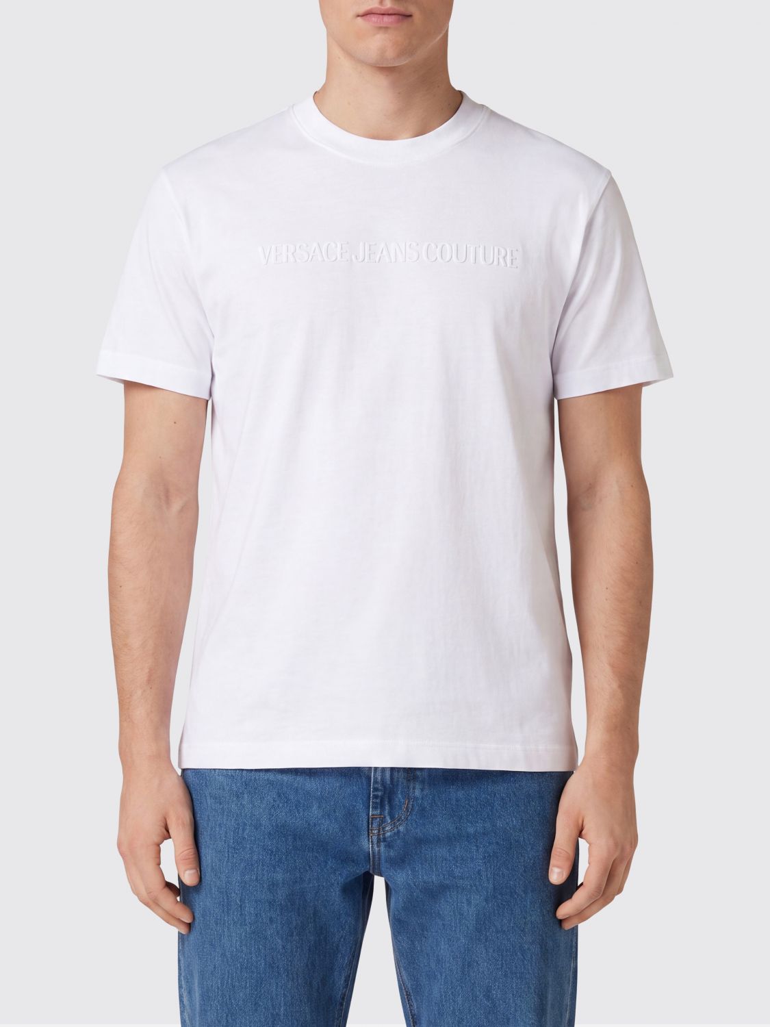 VERSACE JEANS COUTURE Slim Fit Cotton T-Shirt with Tone-on-Tone Logo