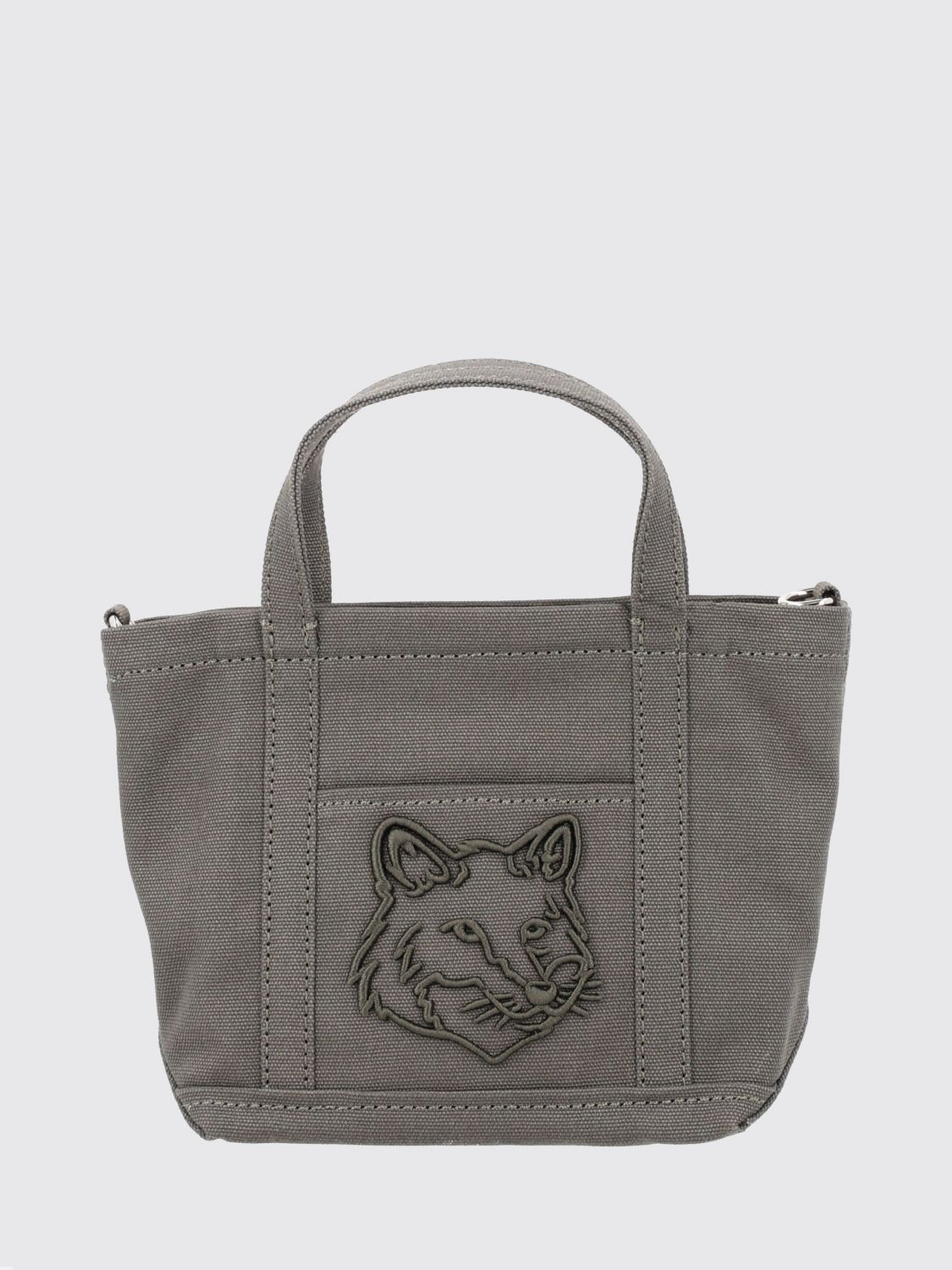 MAISON KITSUNÉ Mini borsa Fox Head in cotone con doppio manico e logo ricamato