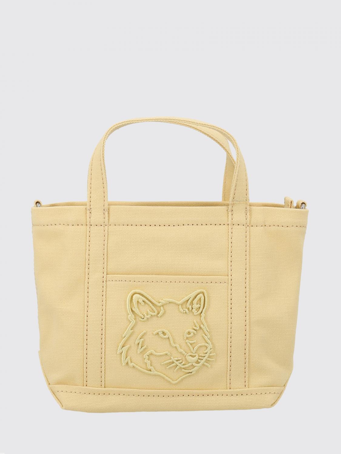 MAISON KITSUNÉ Mini borsa Fox Head in cotone con doppio manico e logo ricamato