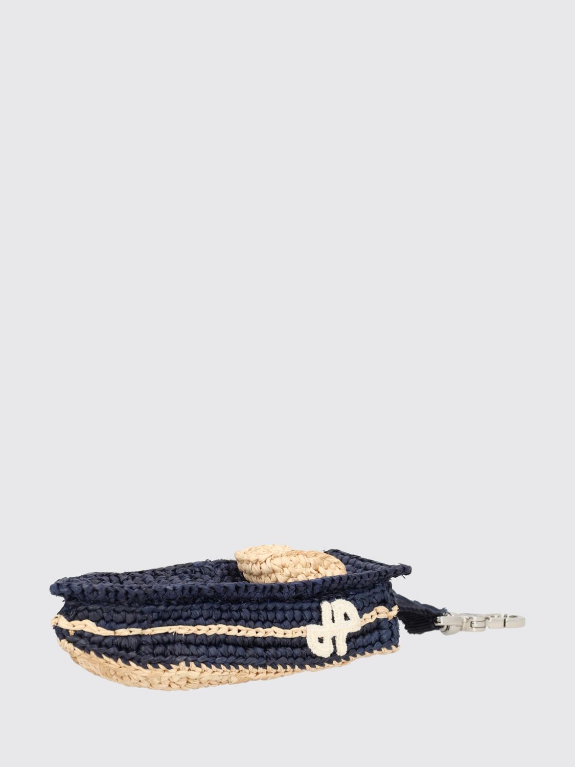 PATOU Portachiavi in rafia crochet bicolore con logo ricamato