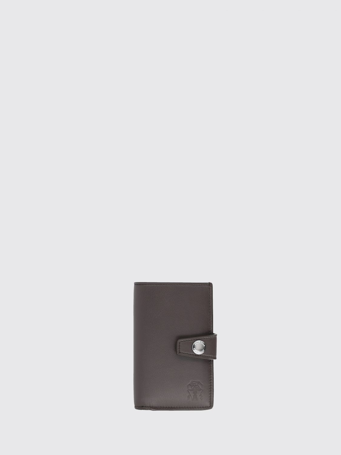 BRUNELLO CUCINELLI Leather Bifold Wallet with Strap and Button Closure　BRUNELLO CUCINELLI レザー二つ折り財布、ストラップとボタン開閉 BRUNELLO