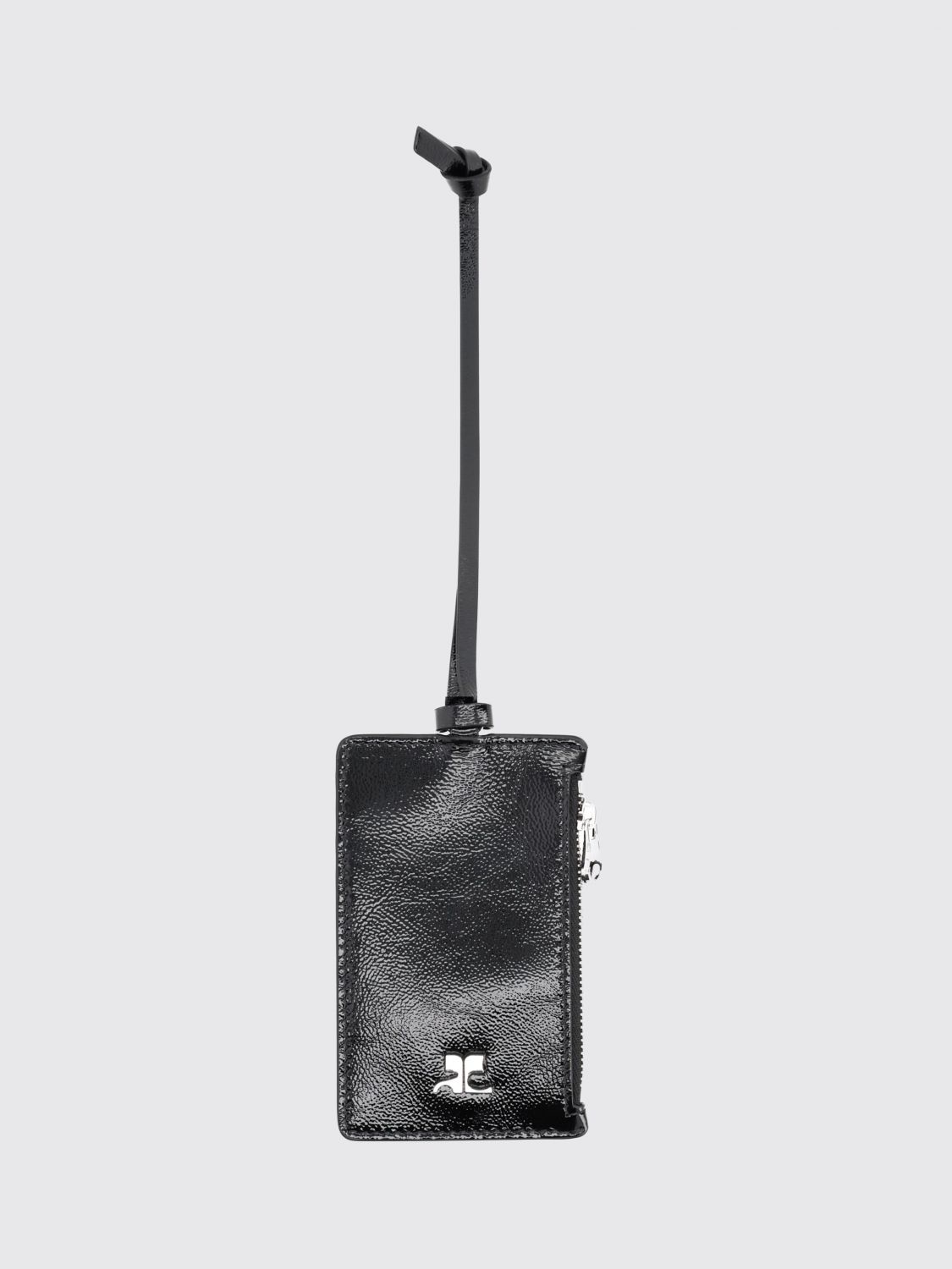 COURRÈGES Portacarte con zip in pelle effetto stropicciato e logo
