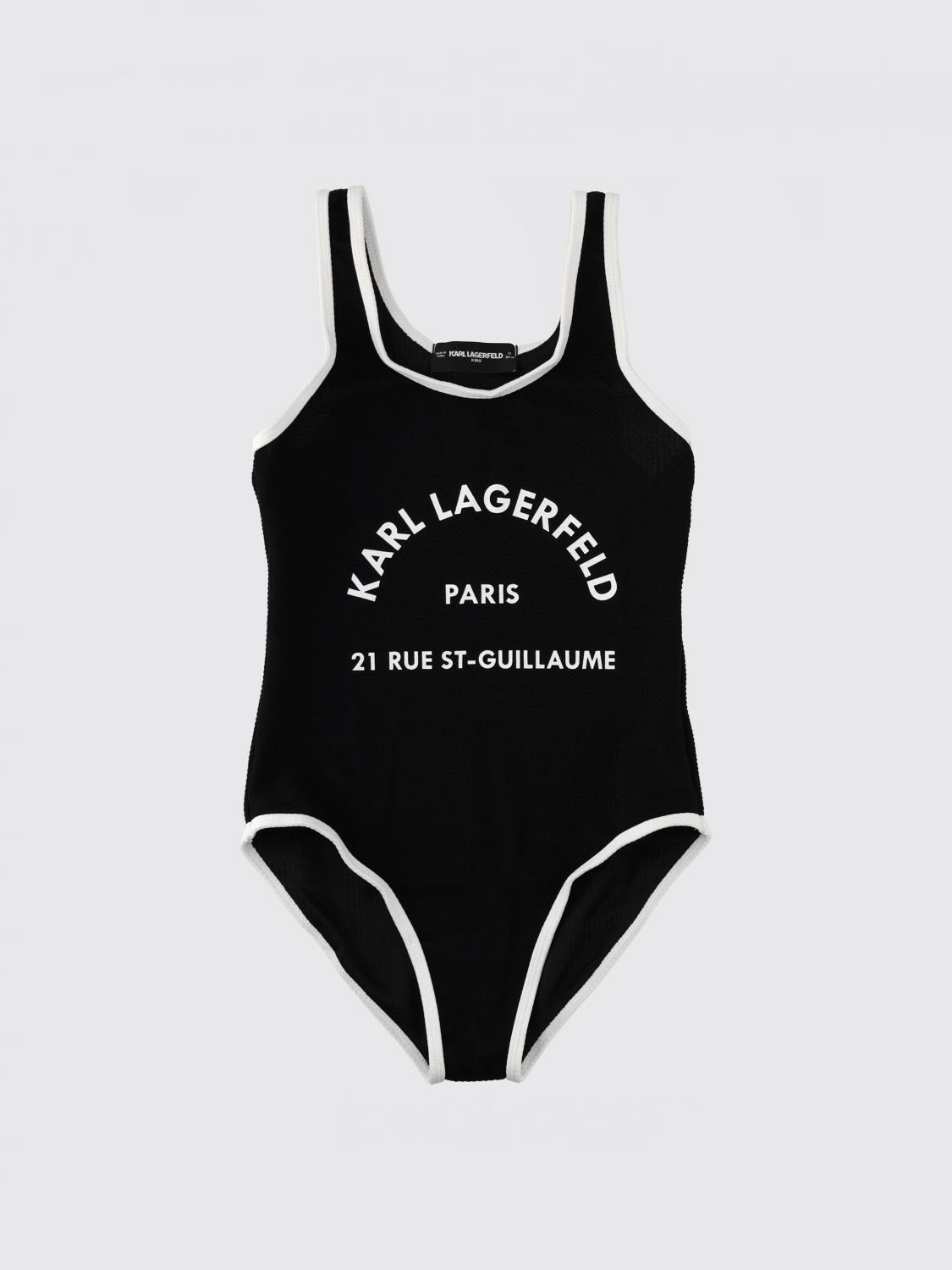 KARL LAGERFELD Einteiliger Badeanzug für Mädchen mit Kontrastlogo und U-Ausschnitt